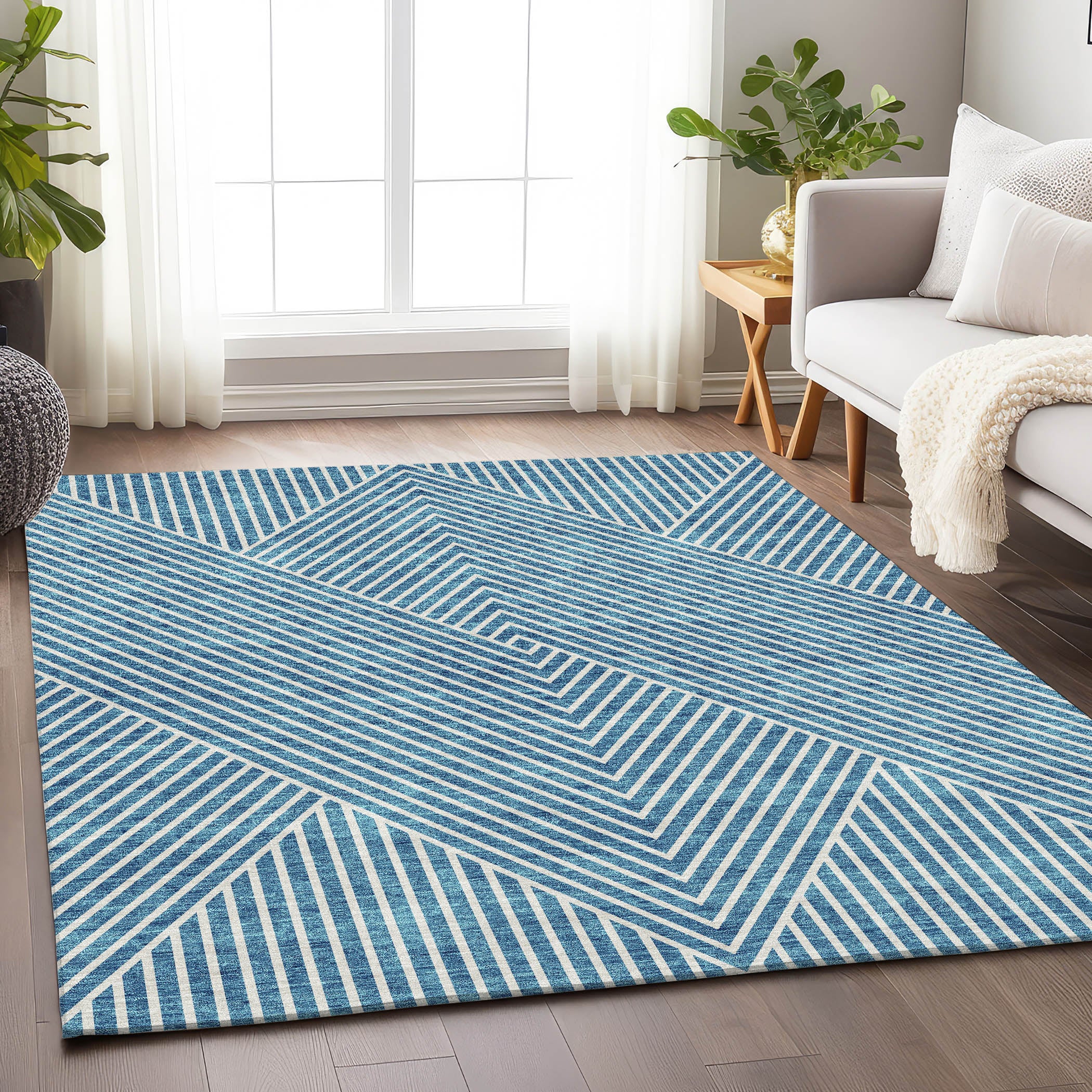 Bern Machine Washable Transitional Teal Rug 2'6" x 3'10" #shape_Rectangle