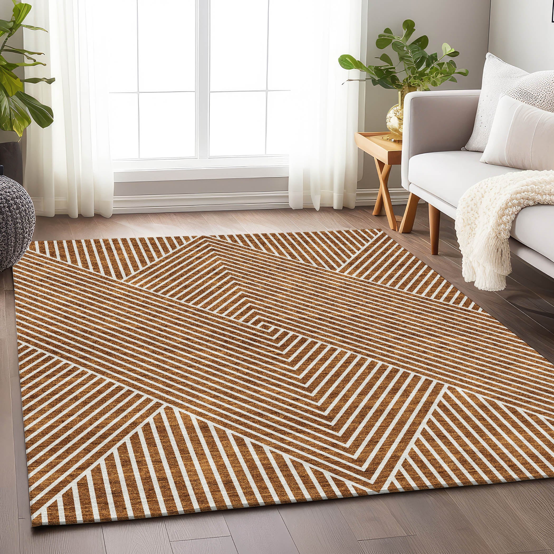 Bern Machine Washable Transitional Terracotta Orange Rug 2'6" x 3'10" #shape_Rectangle