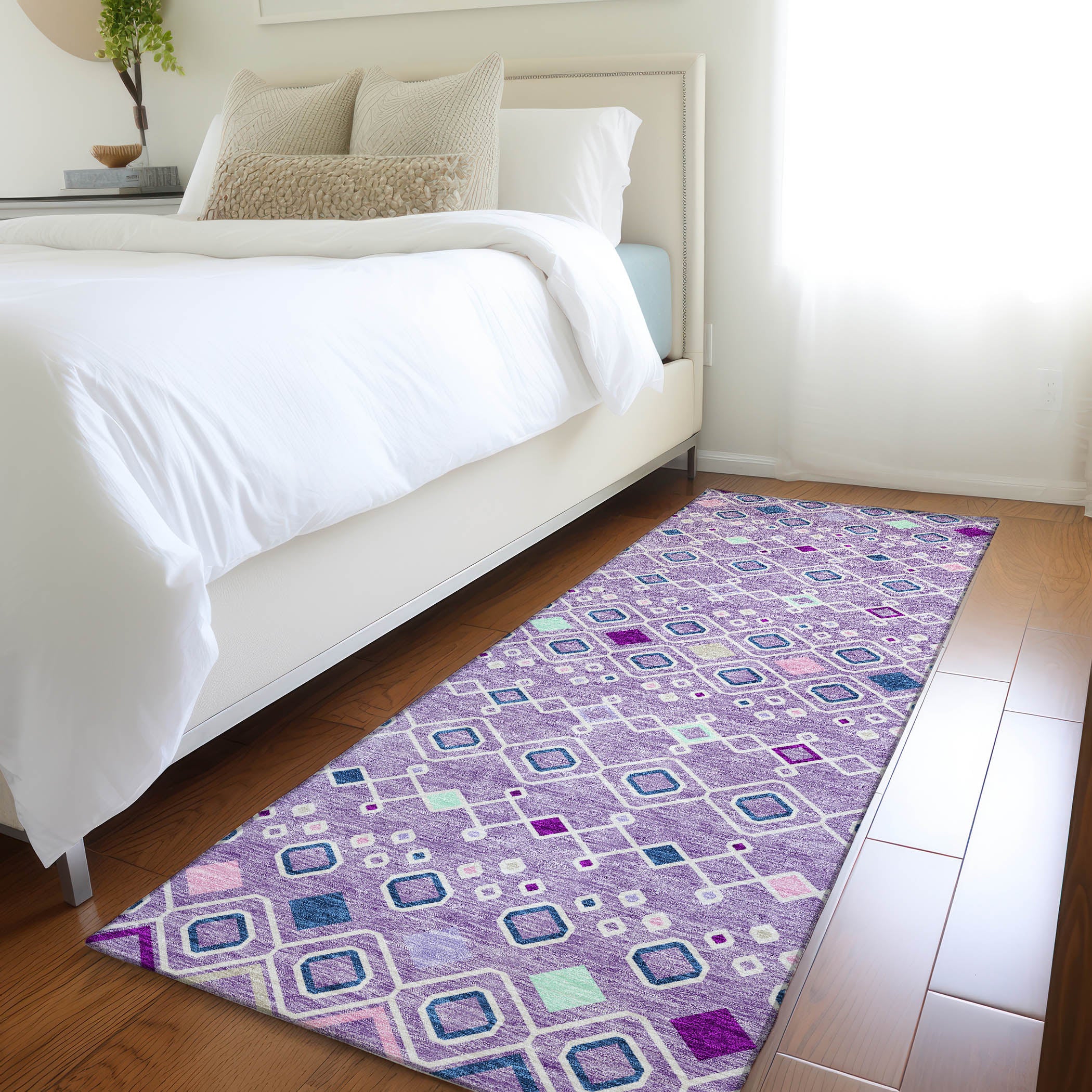 Tallinn Machine Washable Transitional Lavender Purple Rug 2'3" x 7'6" #shape_Runner