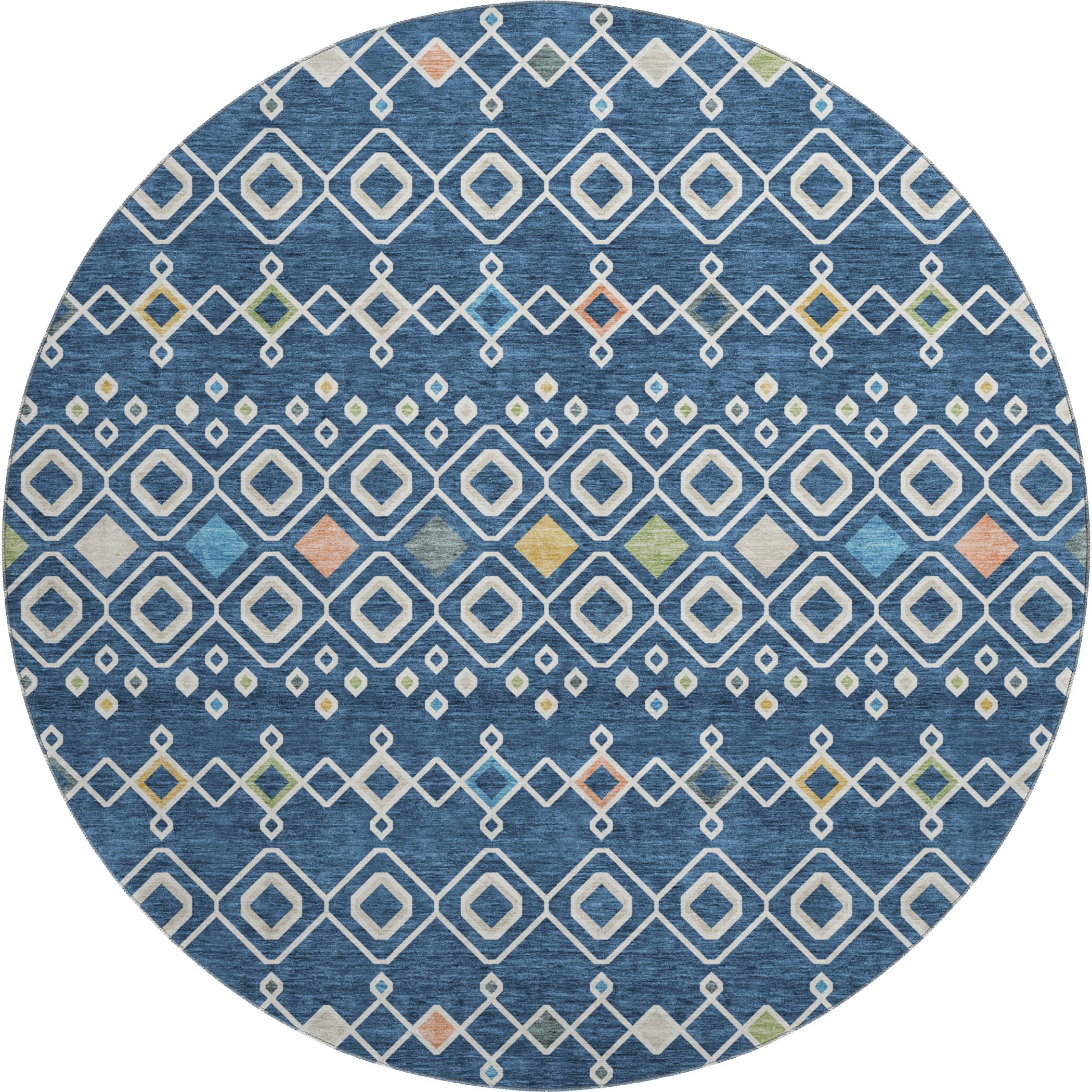 Tallinn Machine Washable Transitional Navy Blue Rug 8' x 8' #shape_Round