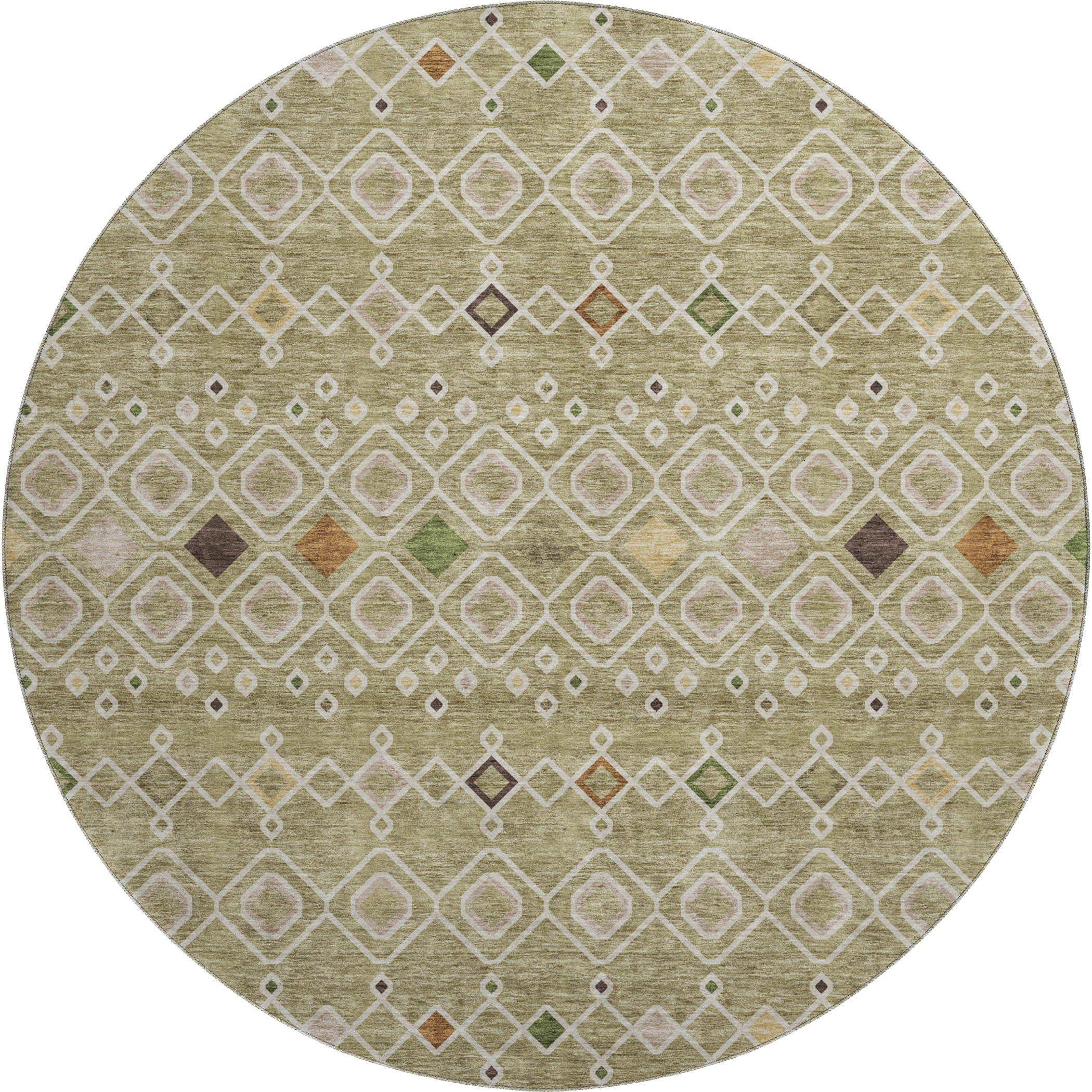 Tallinn Machine Washable Transitional Sage Green Rug 8' x 8' #shape_Round