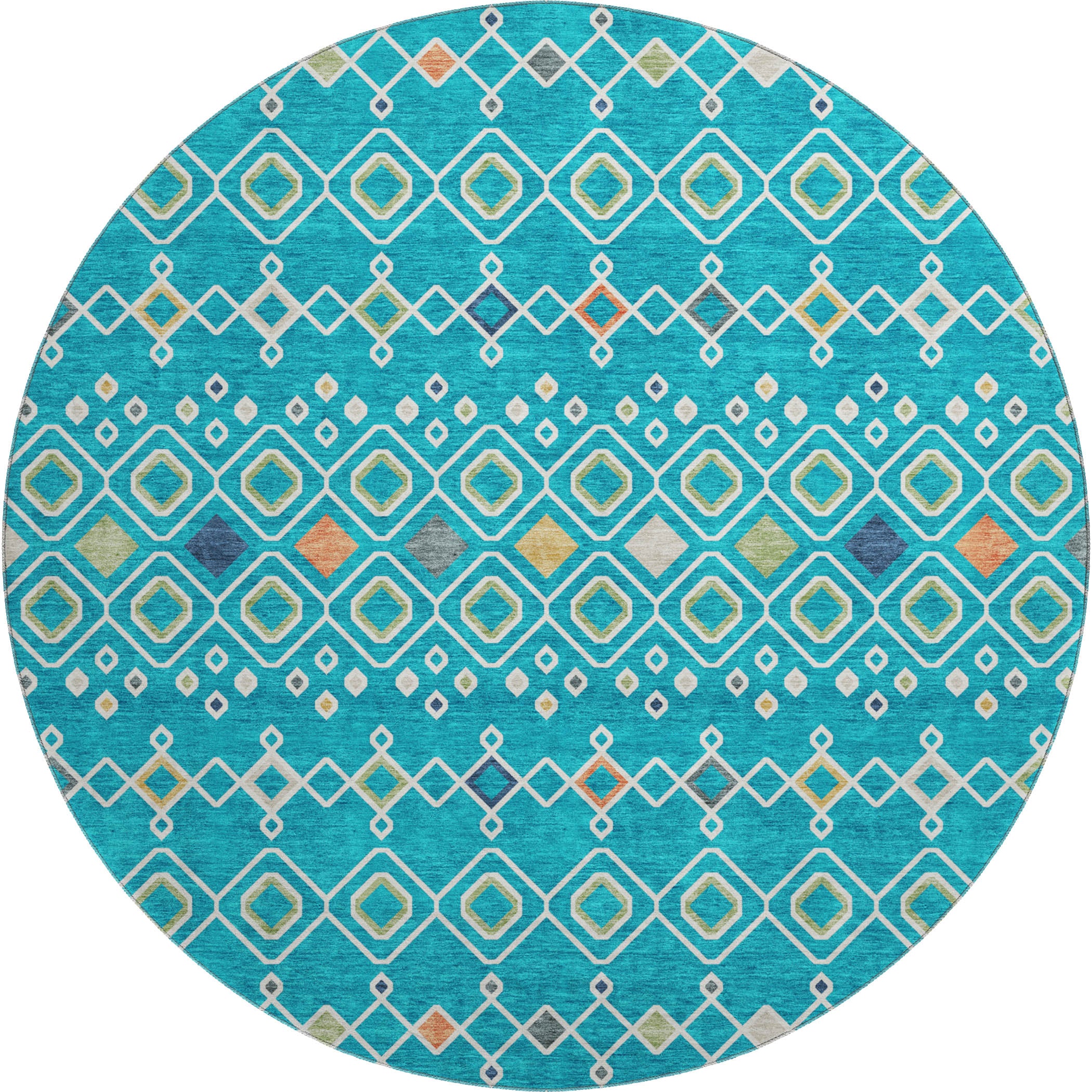 Tallinn Machine Washable Transitional Teal Rug 8' x 8' #shape_Round