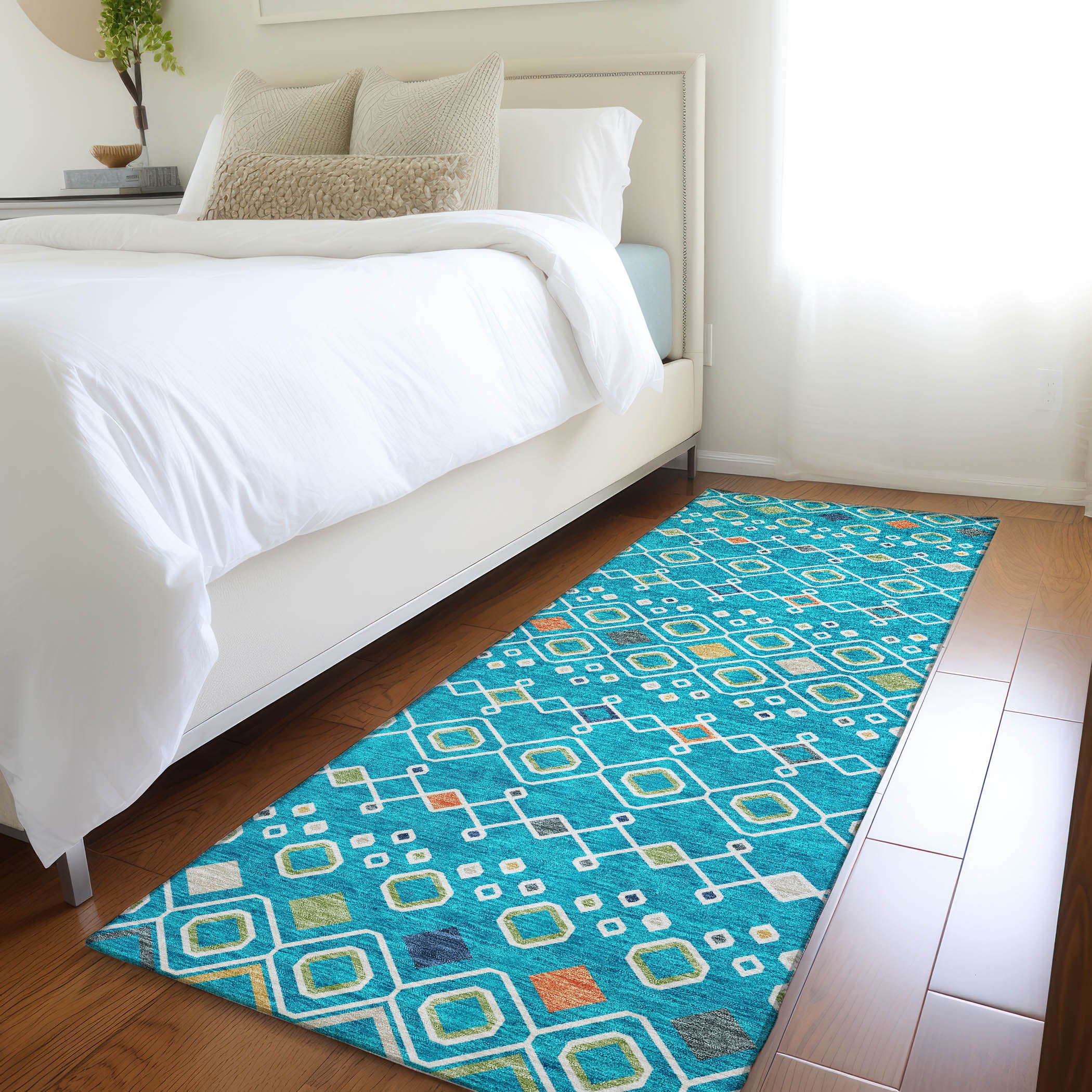 Tallinn Machine Washable Transitional Teal Rug 2'3" x 7'6" #shape_Runner