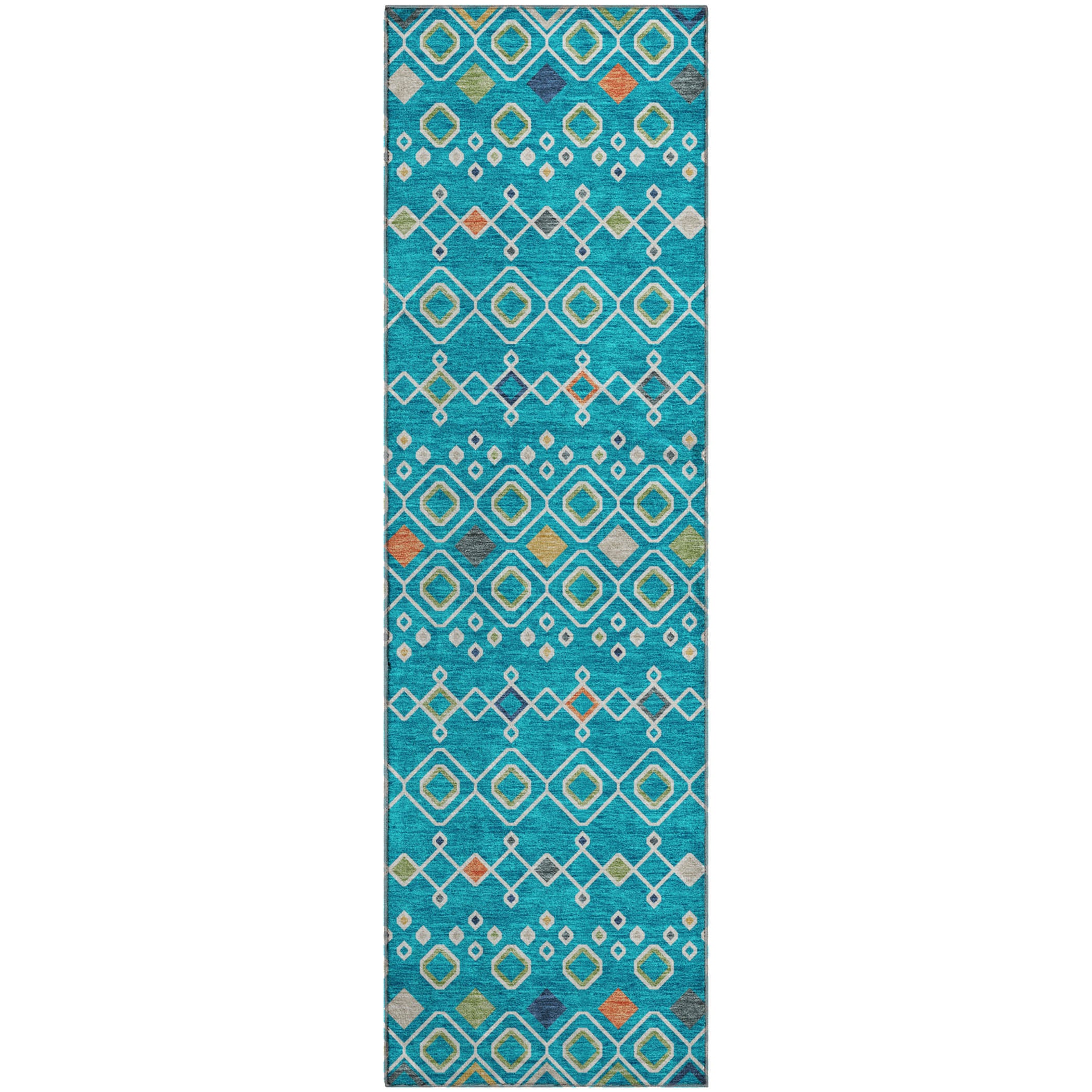 Tallinn Machine Washable Transitional Teal Rug 2'3" x 7'6" #shape_Runner