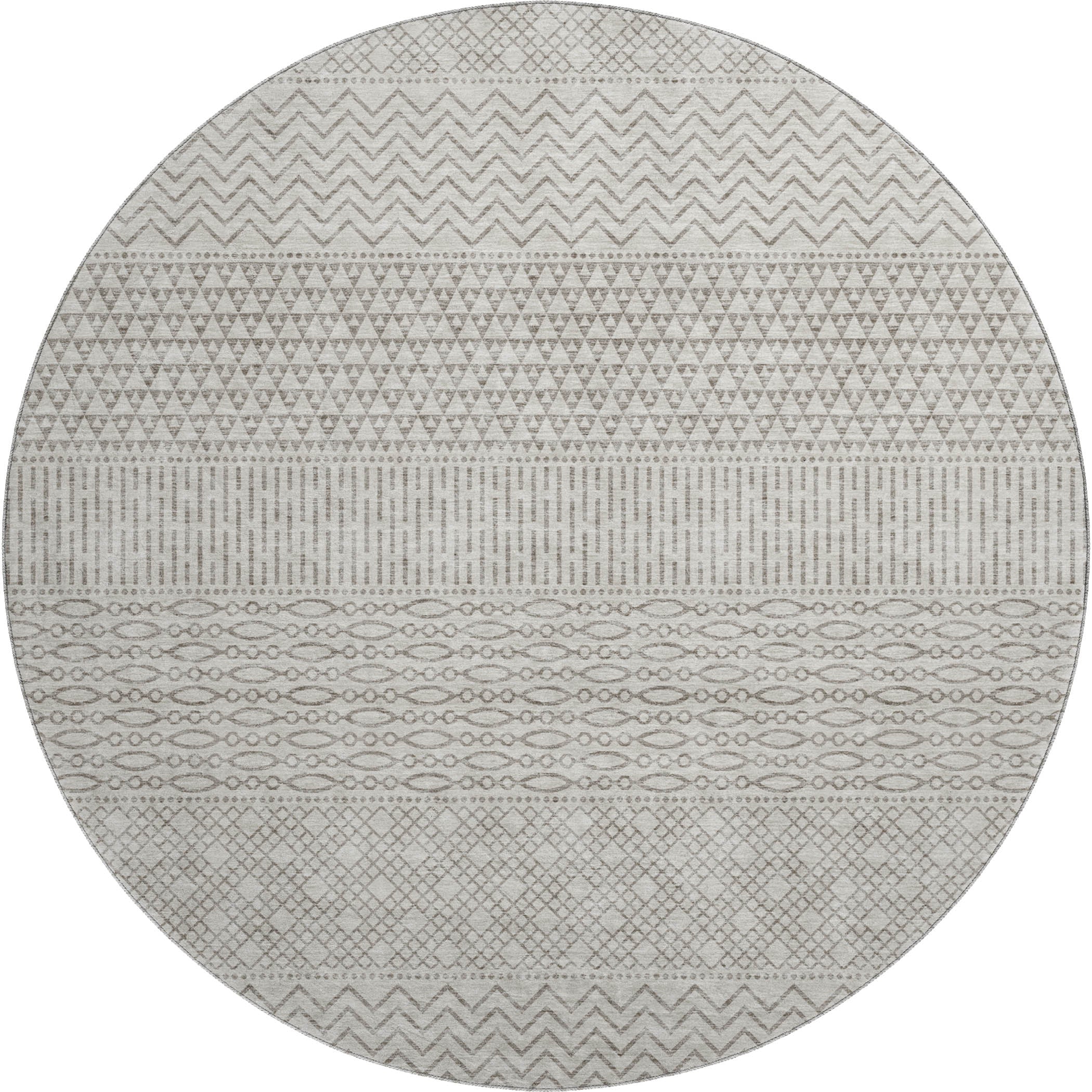 Florence Machine Washable Transitional Beige Brown Rug 8' x 8' #shape_Round