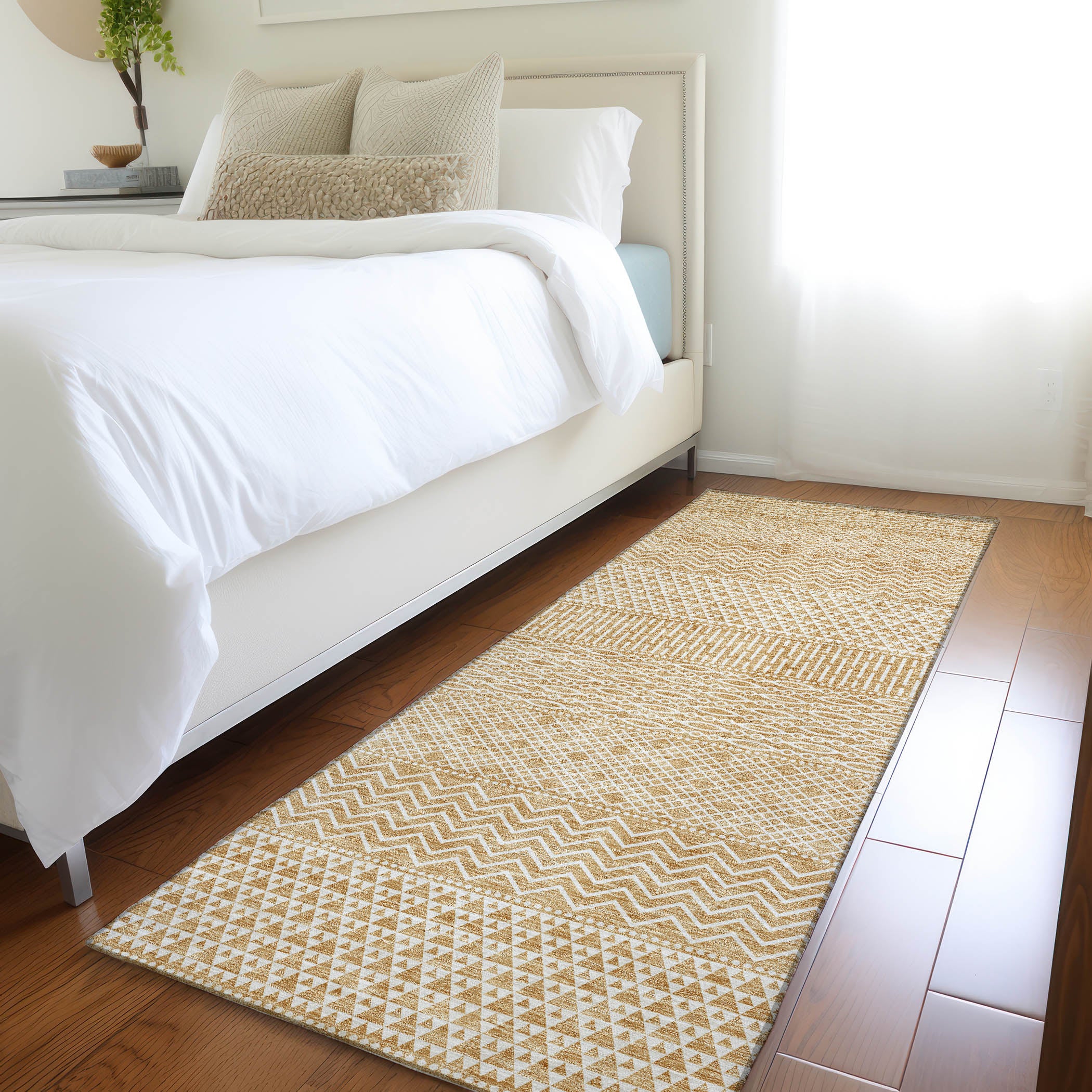 Florence Machine Washable Transitional Gold Rug 2'3" x 7'6" #shape_Runner