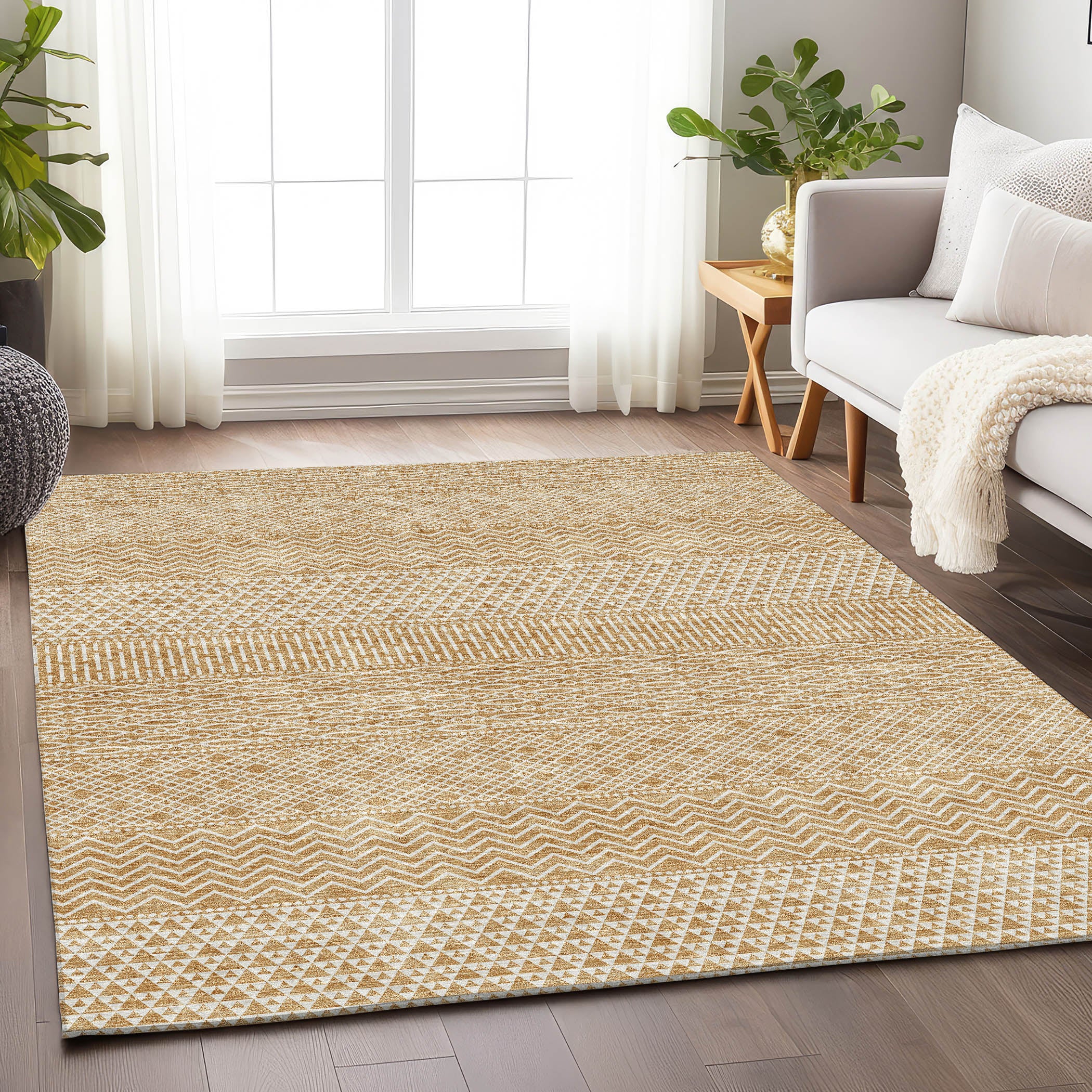 Florence Machine Washable Transitional Gold Rug 2'6" x 3'10" #shape_Rectangle