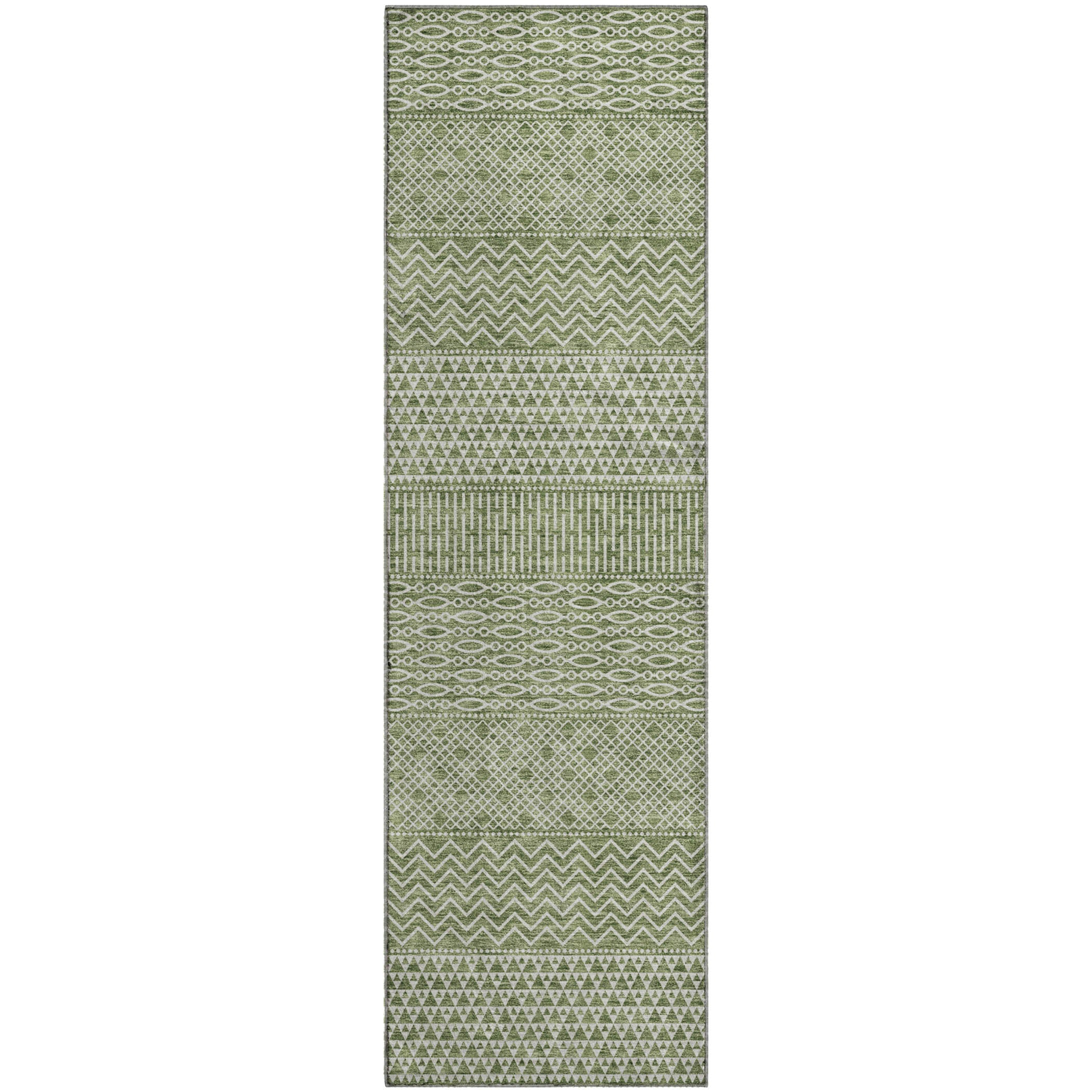 Florence Machine Washable Transitional Green Rug 2'3" x 7'6" #shape_Runner
