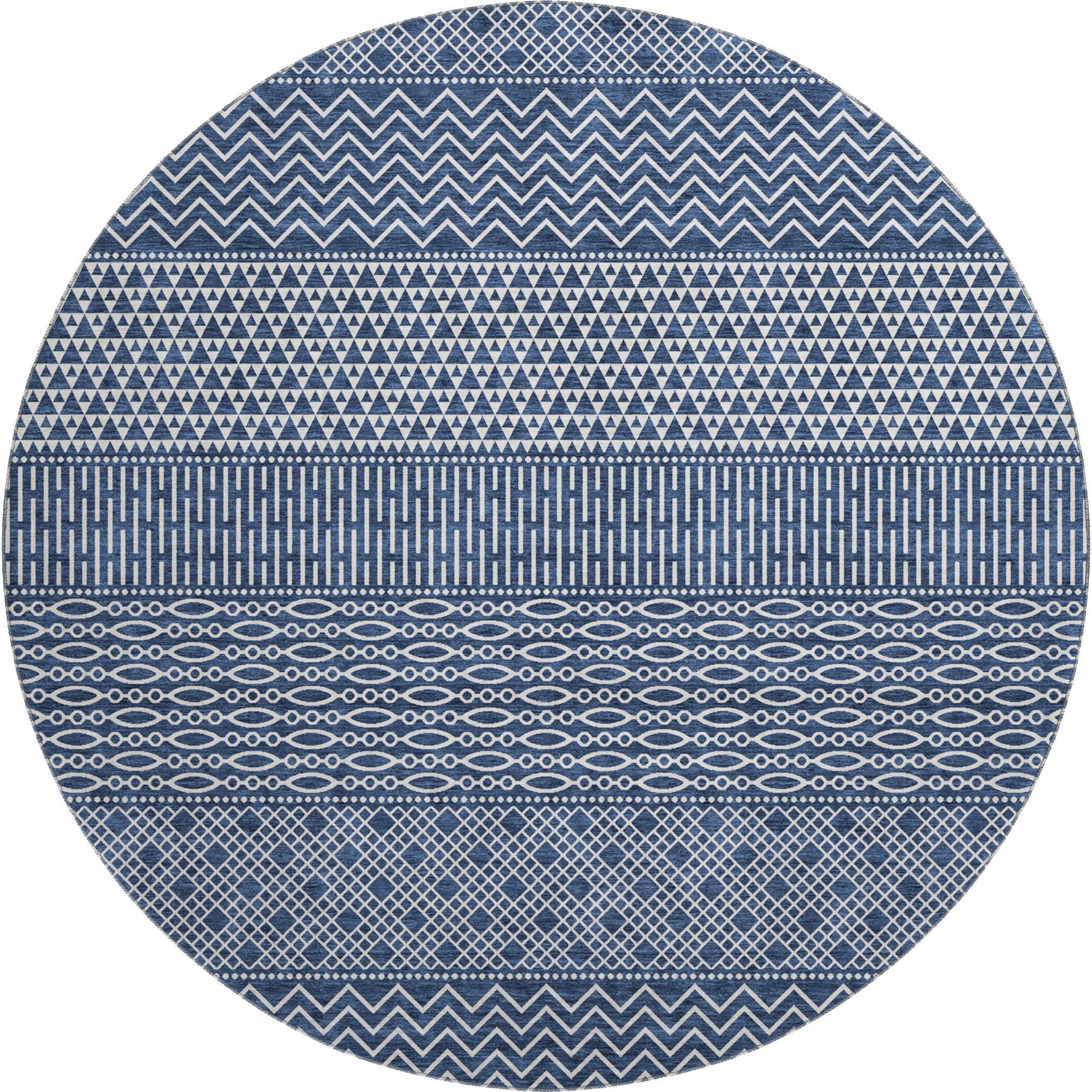 Florence Machine Washable Transitional Navy Blue Rug 8' x 8' #shape_Round
