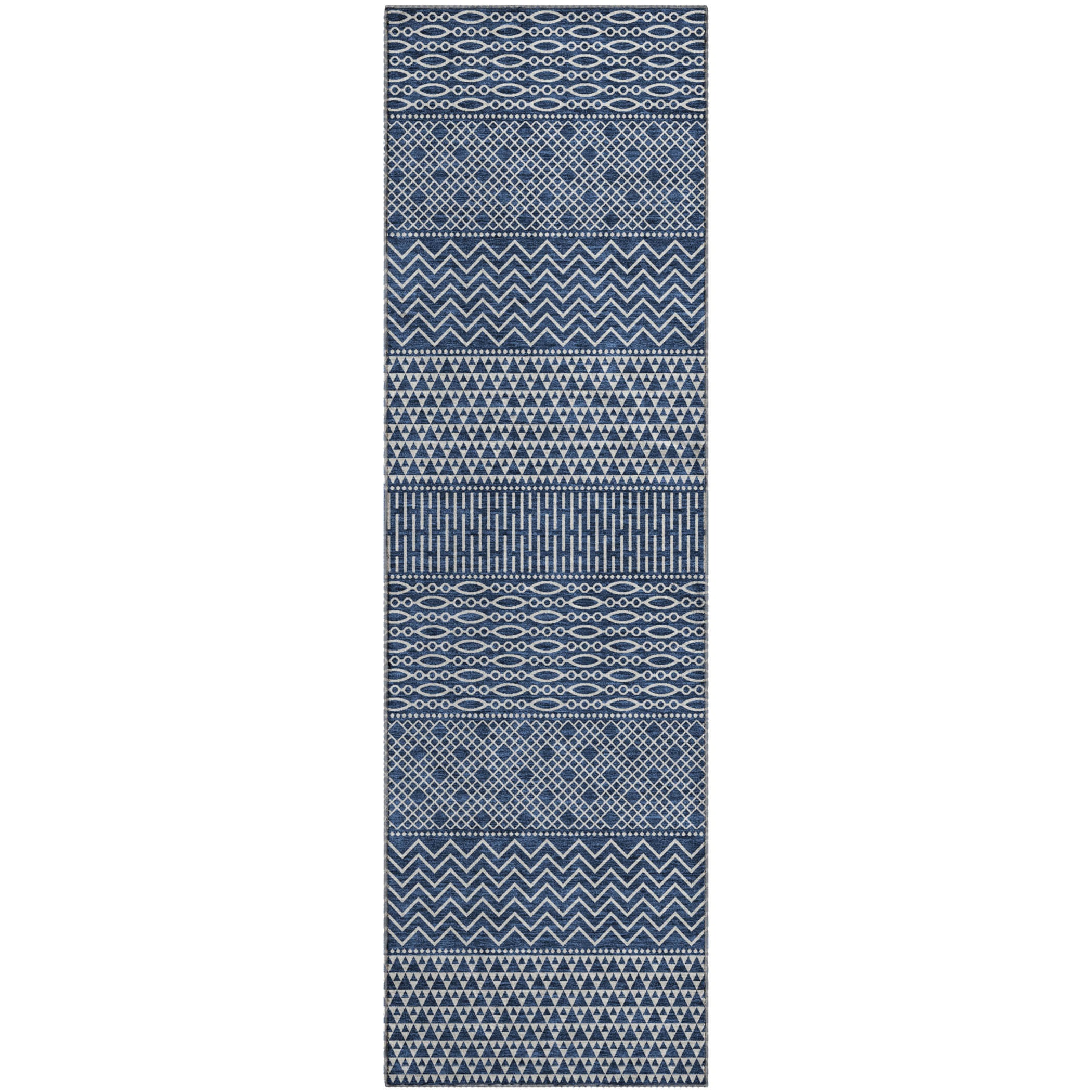 Florence Machine Washable Transitional Navy Blue Rug 2'3" x 7'6" #shape_Runner