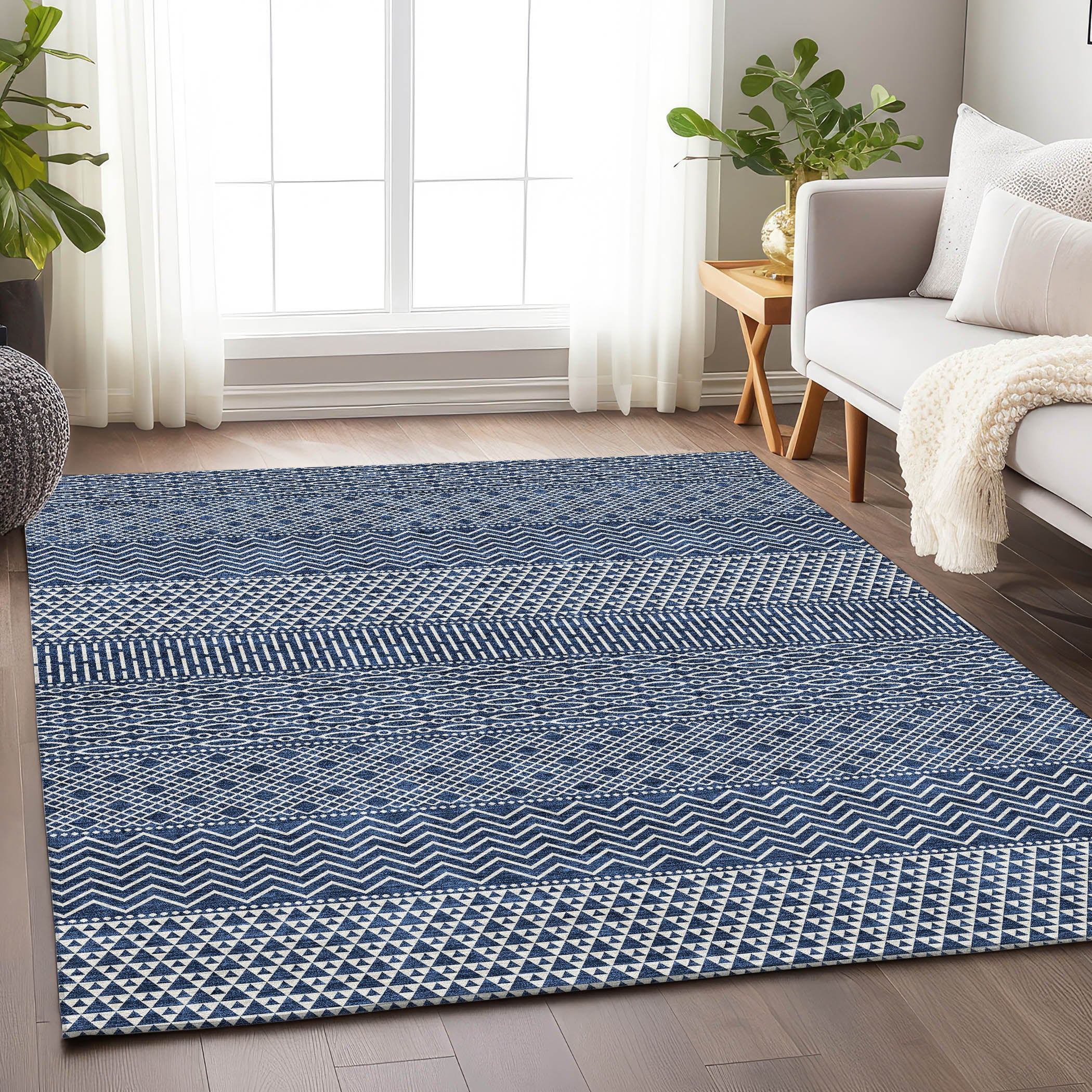 Florence Machine Washable Transitional Navy Blue Rug 2'6" x 3'10" #shape_Rectangle