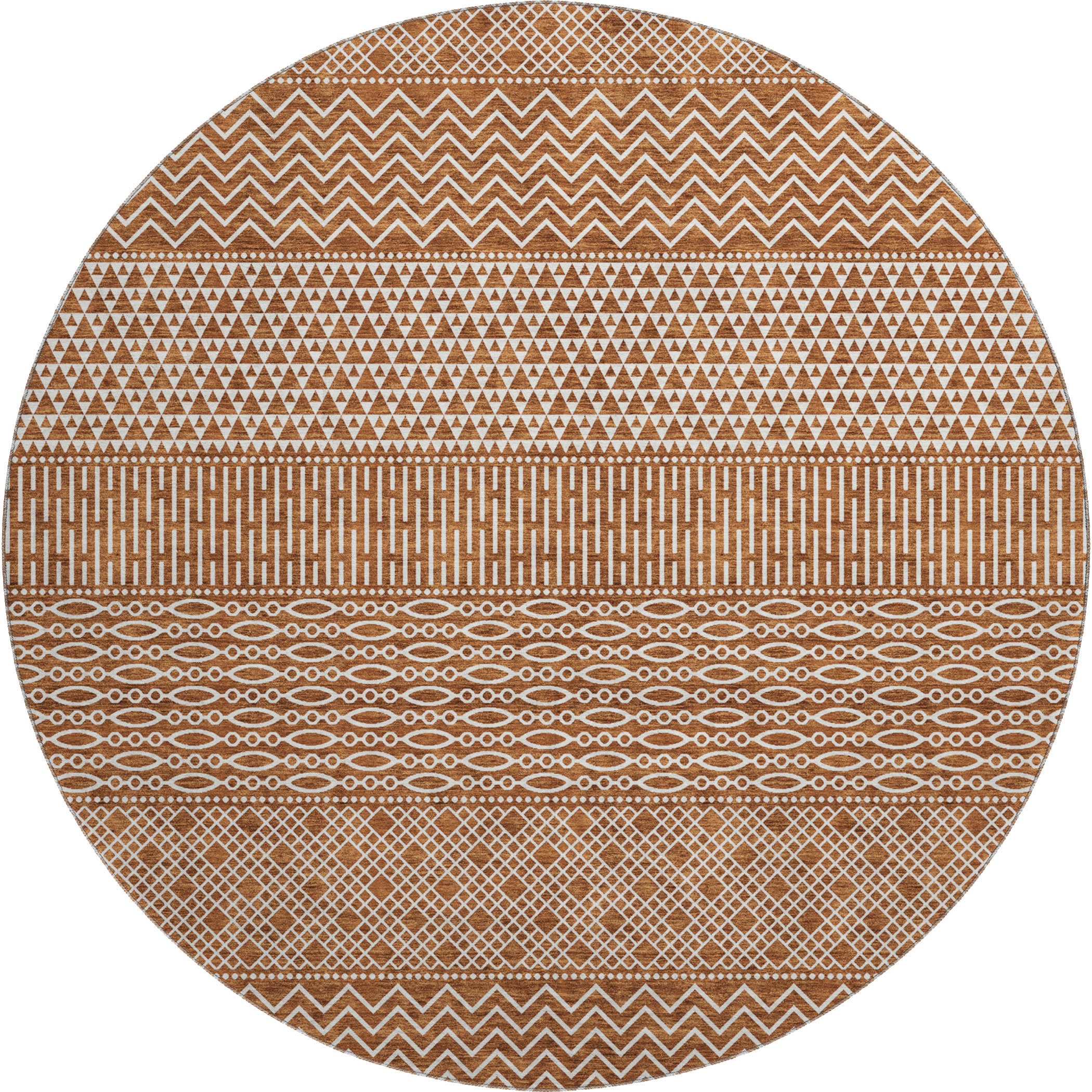Florence Machine Washable Transitional Paprika Orange Rug 8' x 8' #shape_Round