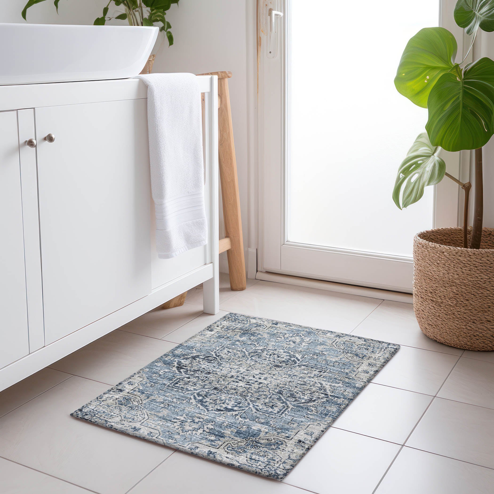 Athens Machine Washable Traditional Blue Rug 1'8" x 2'6" #shape_Rectangle