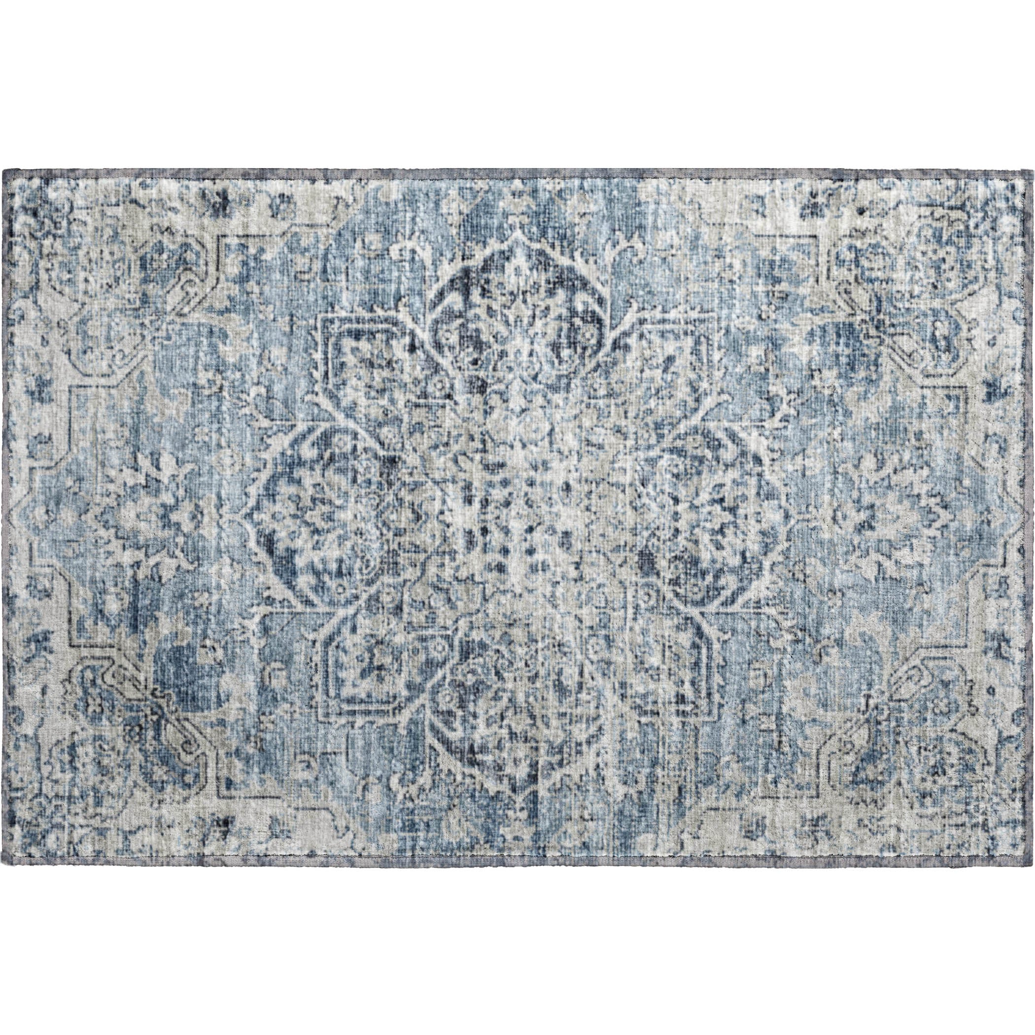Athens Machine Washable Traditional Blue Rug 1'8" x 2'6" #shape_Rectangle