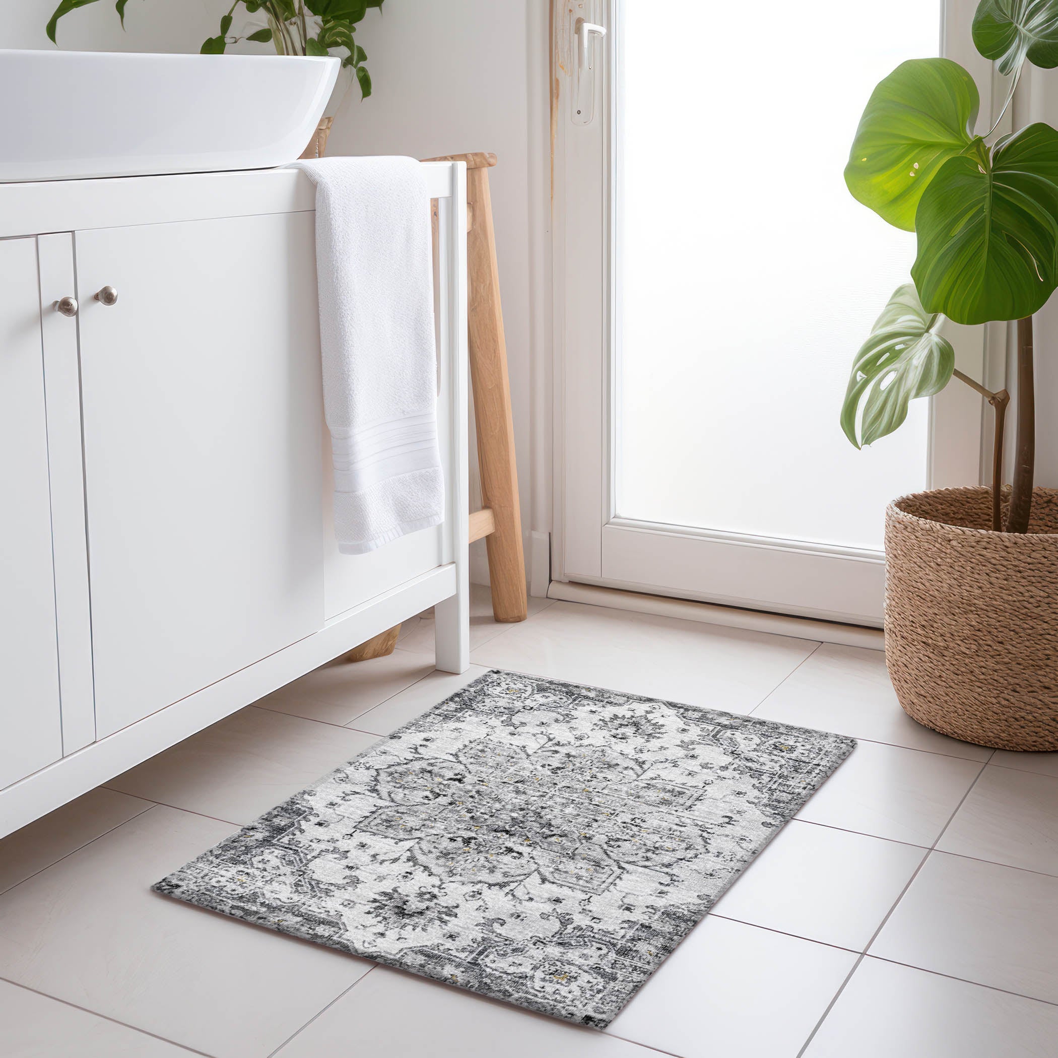 Athens Machine Washable Traditional Fog Gray Rug 1'8" x 2'6" #shape_Rectangle