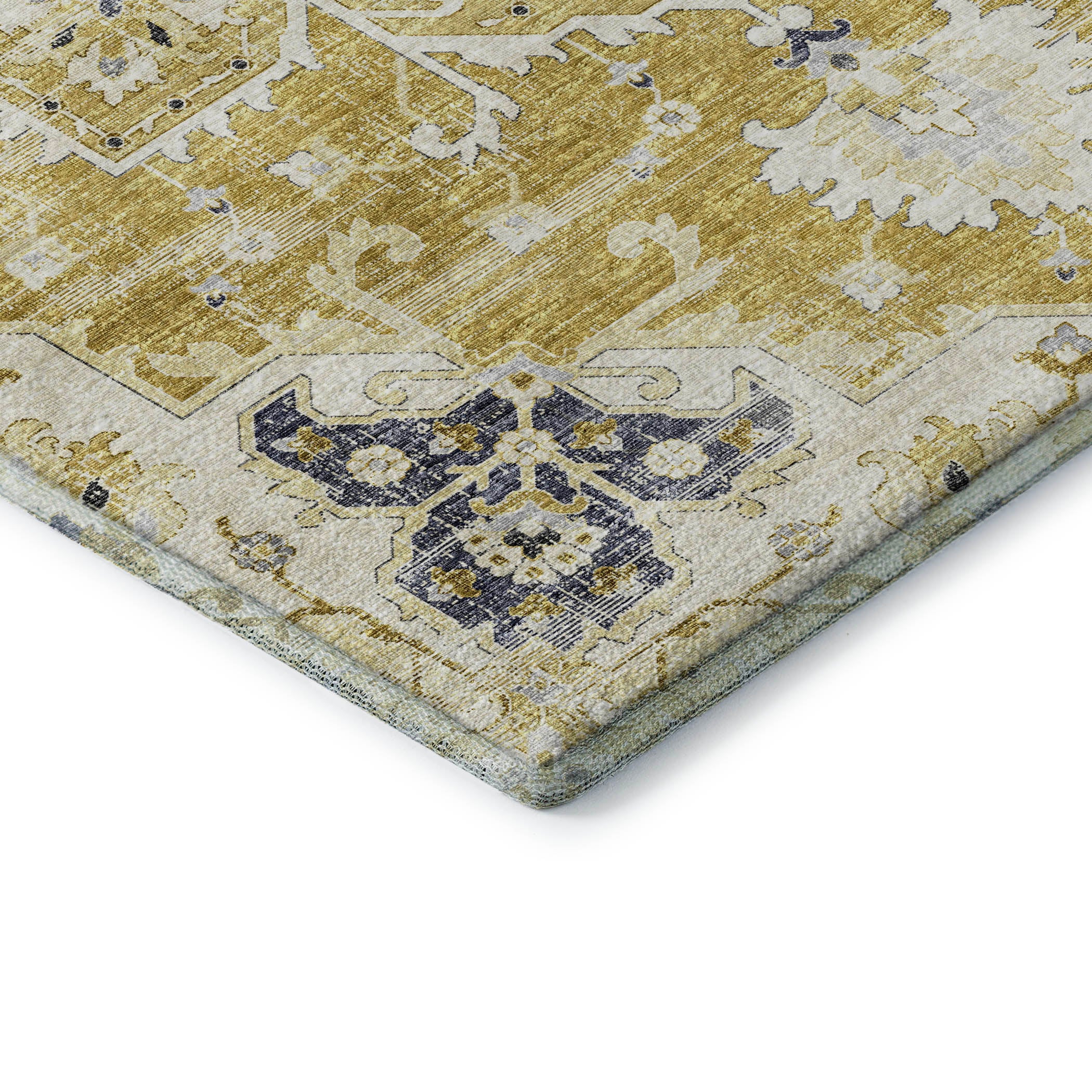 Athens Machine Washable Traditional Gilded Yellow Rug 1'8" x 2'6" #shape_Rectangle