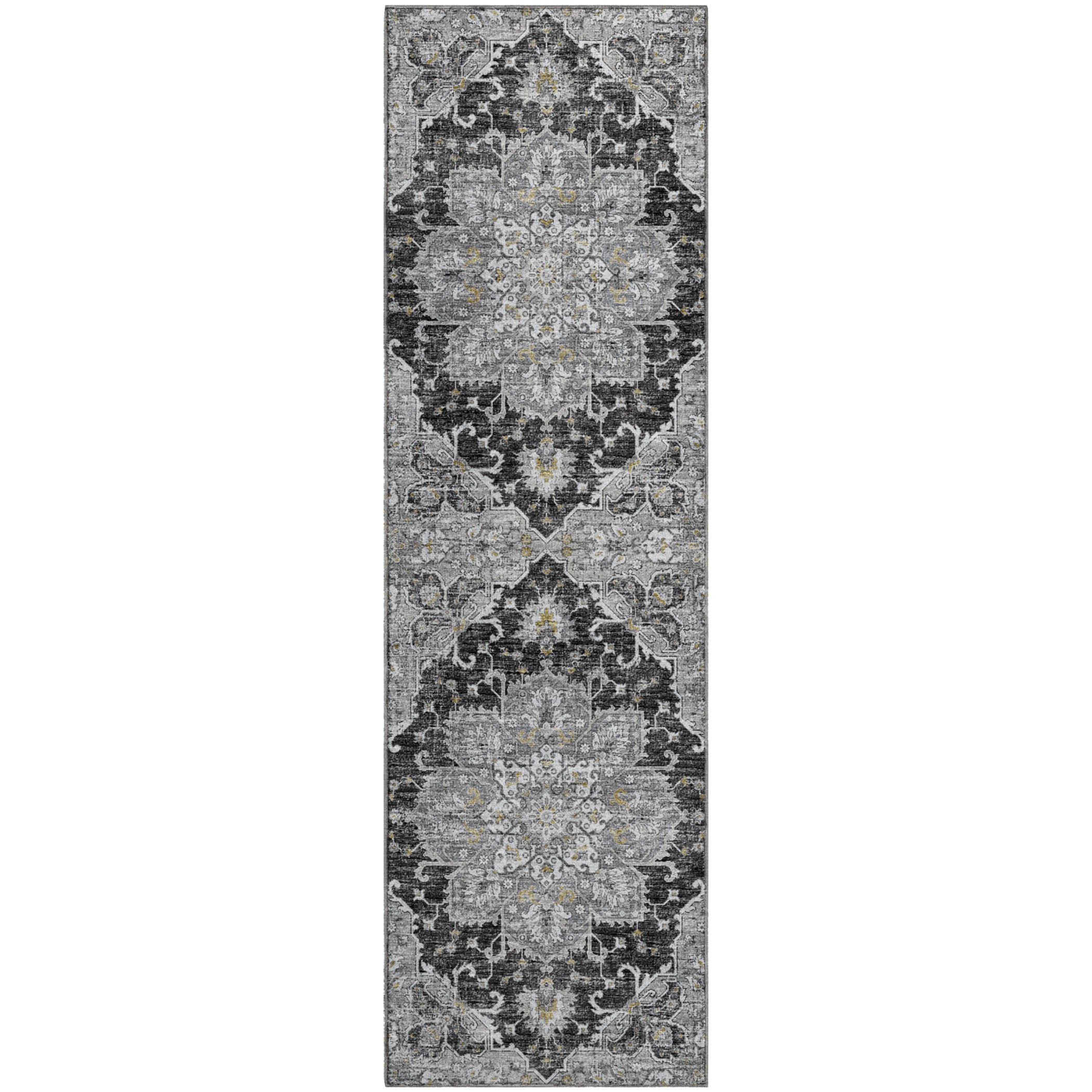 Athens Machine Washable Traditional Shadow Gray Rug 2'3" x 7'6" #shape_Runner