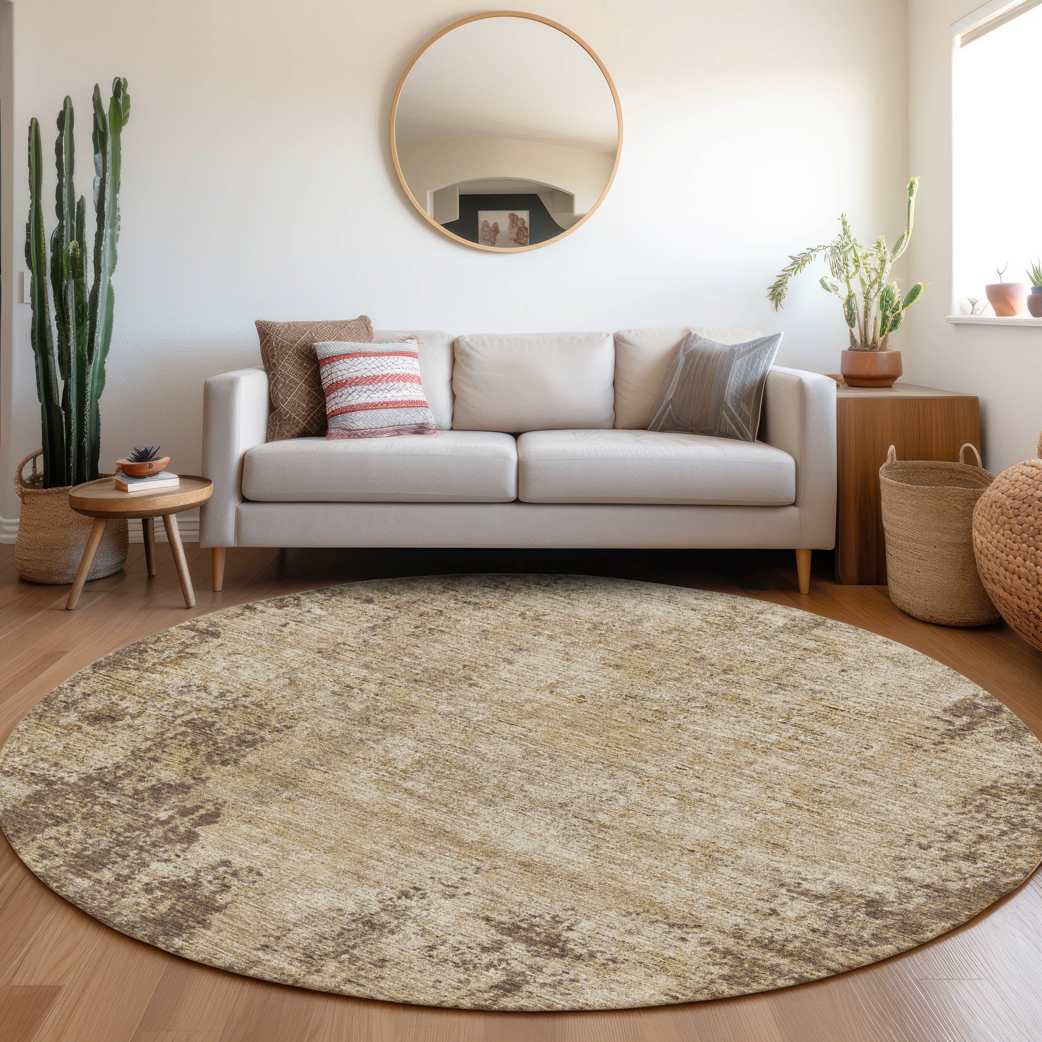 Bogota Machine Washable Transitional Brown Rug 8' x 8' #shape_Round