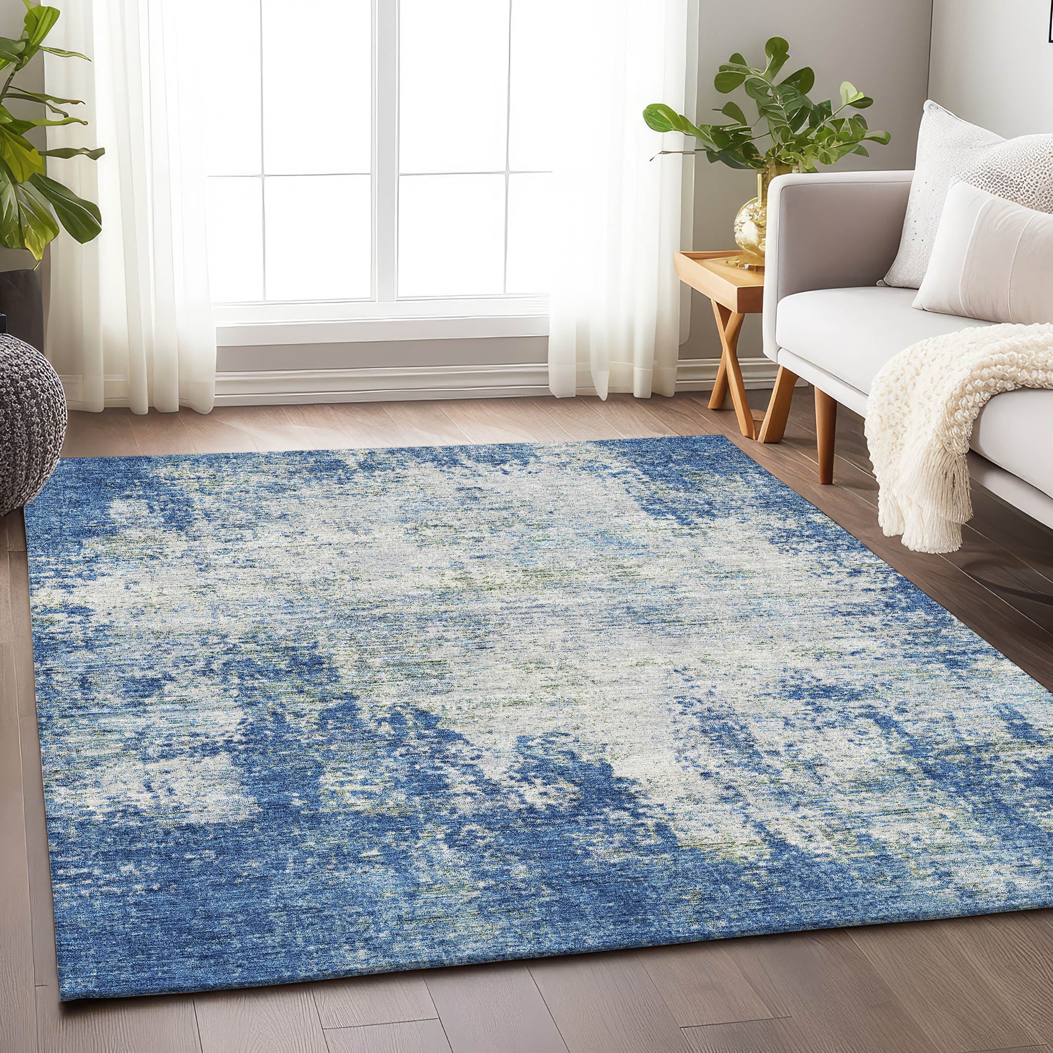 Bogota Machine Washable Transitional Denim Blue Rug 2'6" x 3'10" #shape_Rectangle