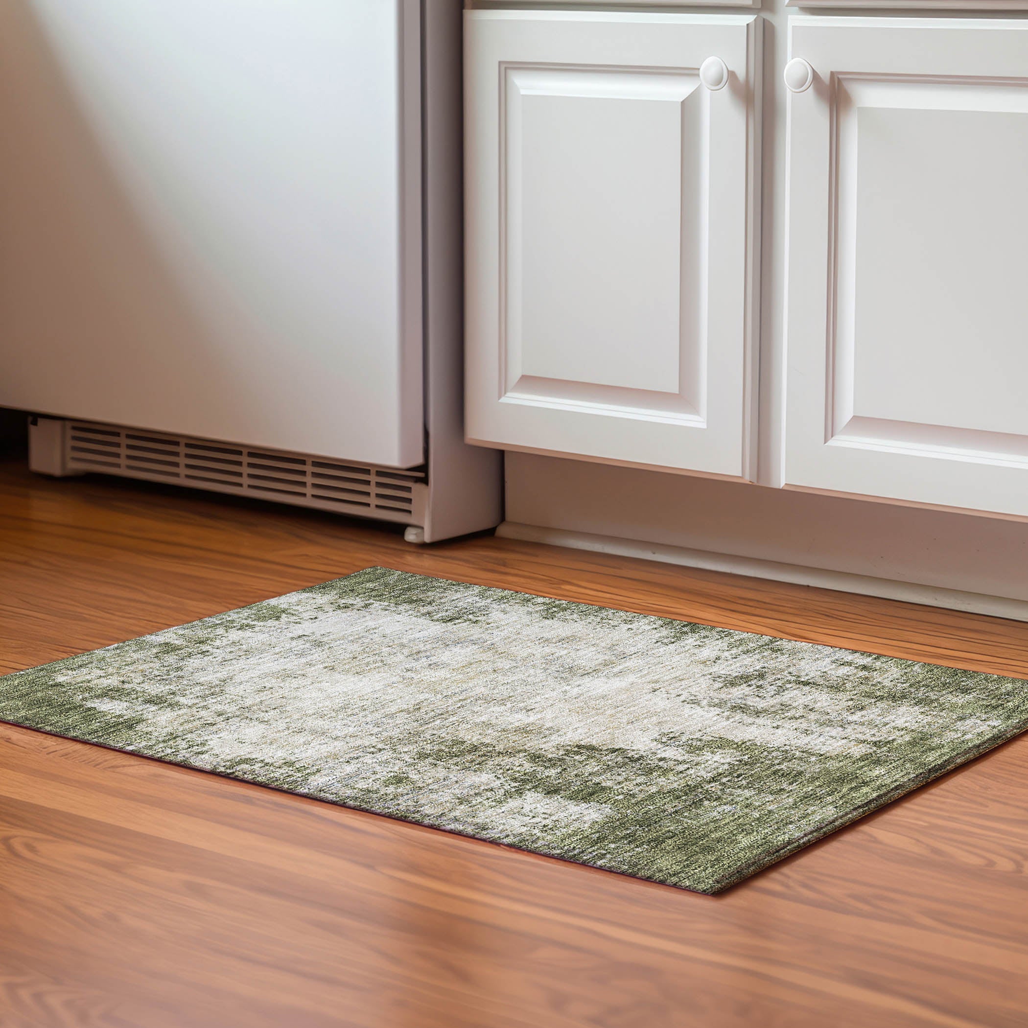 Bogota Machine Washable Transitional Olive Green Rug 1'8" x 2'6" #shape_Rectangle