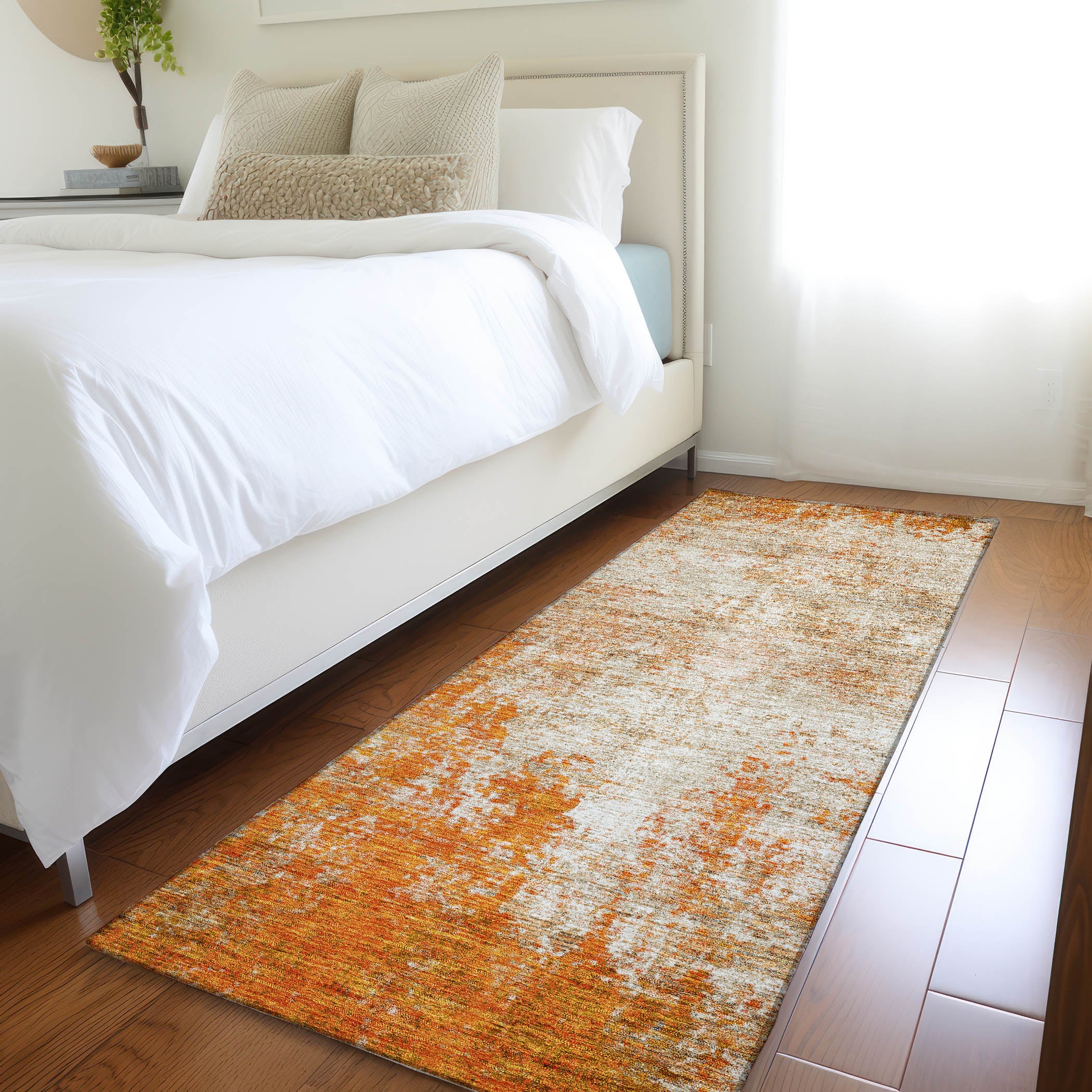 Bogota Machine Washable Transitional Orange Rug 2'3" x 7'6" #shape_Runner