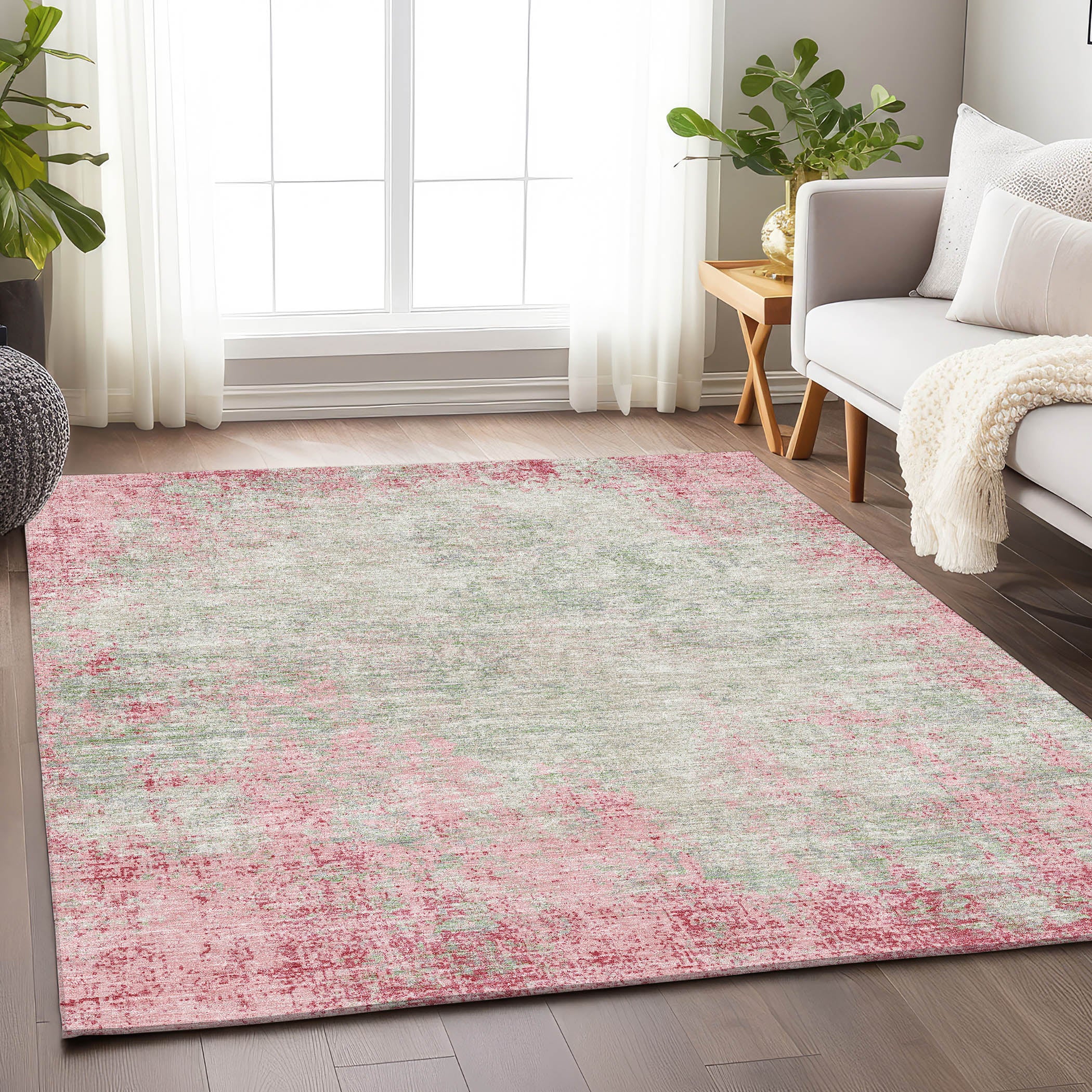 Bogota Machine Washable Transitional Pink Rug 2'6" x 3'10" #shape_Rectangle