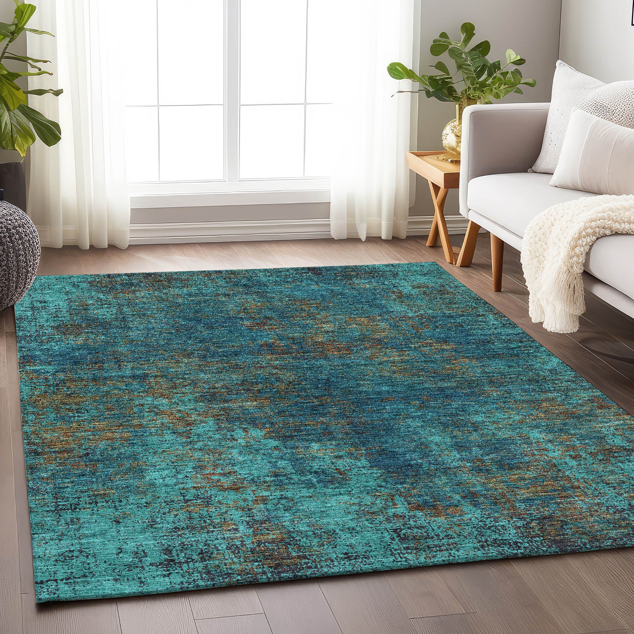 Bogota Machine Washable Transitional Teal Rug 2'6" x 3'10" #shape_Rectangle