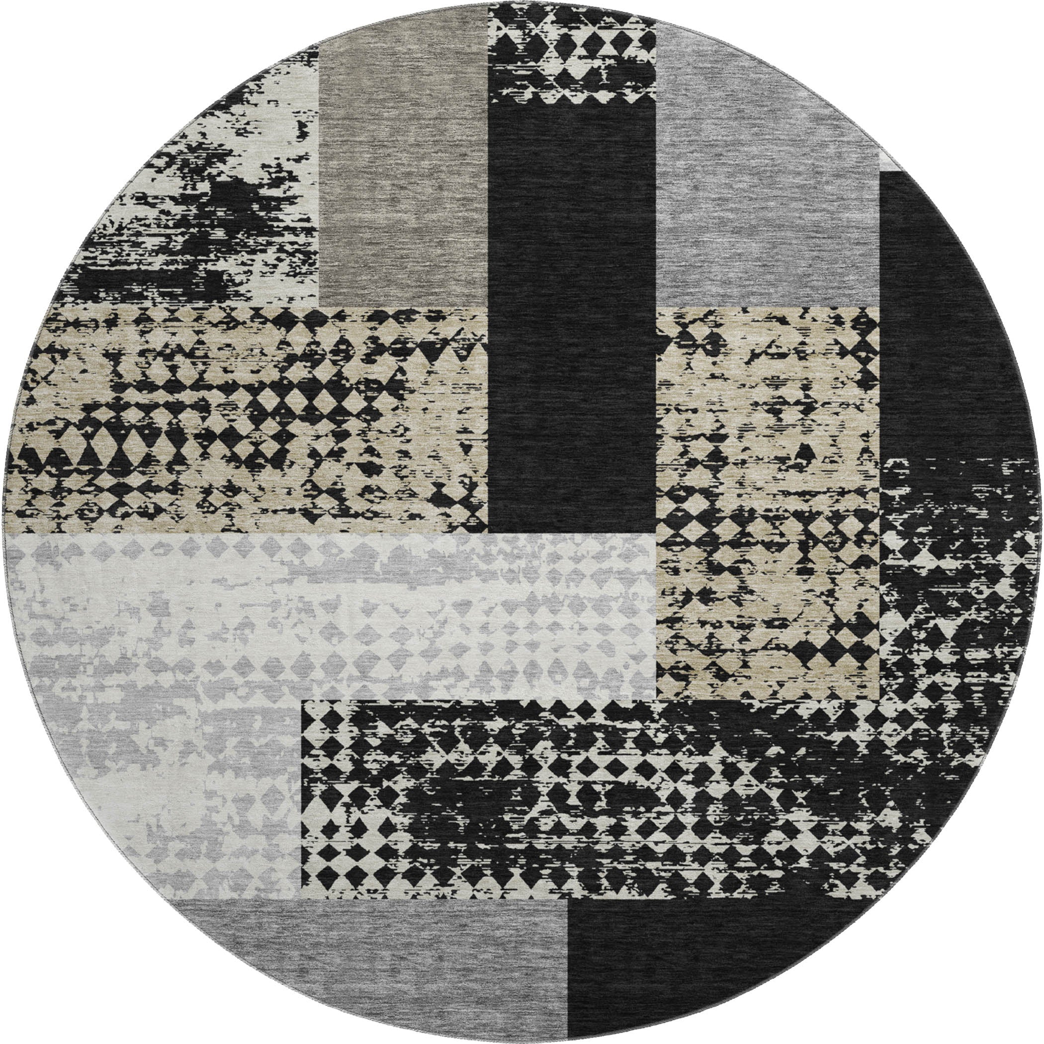 Nairobi Machine Washable Transitional Black Rug 8' x 8' #shape_Round