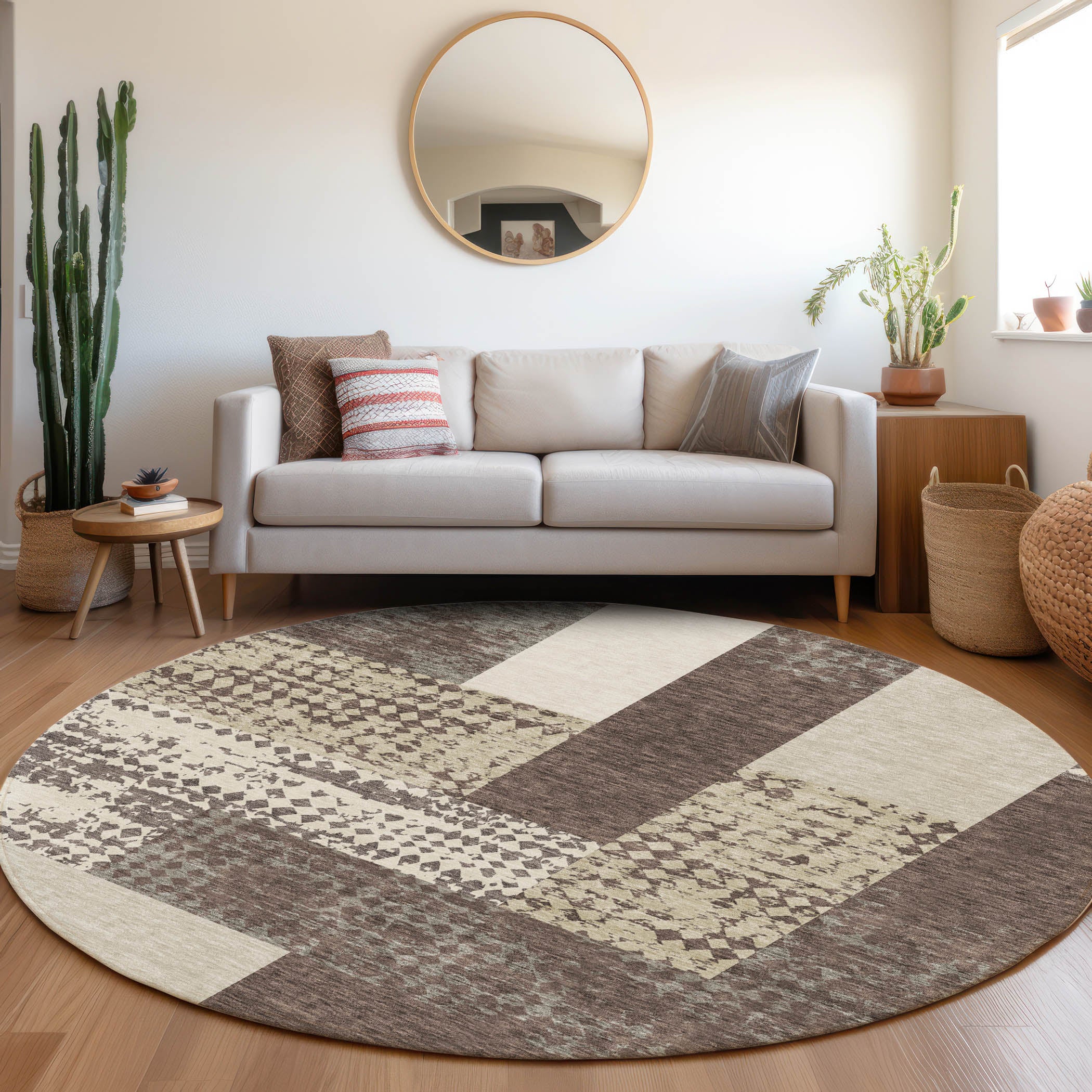 Nairobi Machine Washable Transitional Brown Rug 8' x 8' #shape_Round