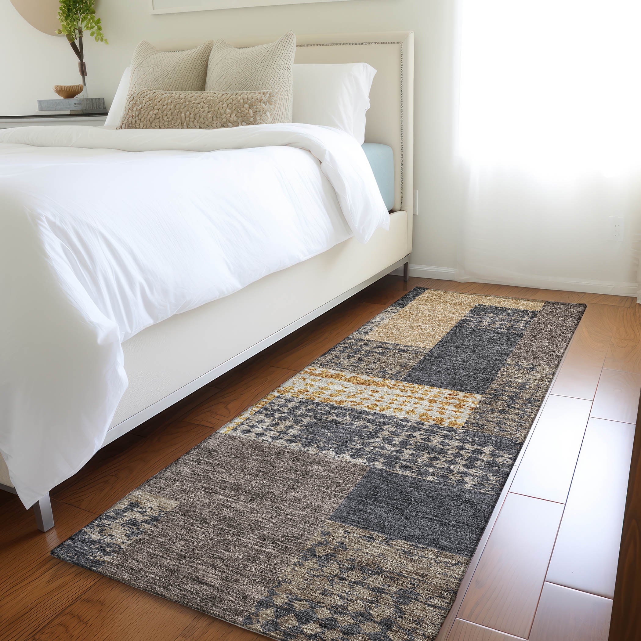 Nairobi Machine Washable Transitional Coffee Brown Rug 2'3" x 7'6" #shape_Runner