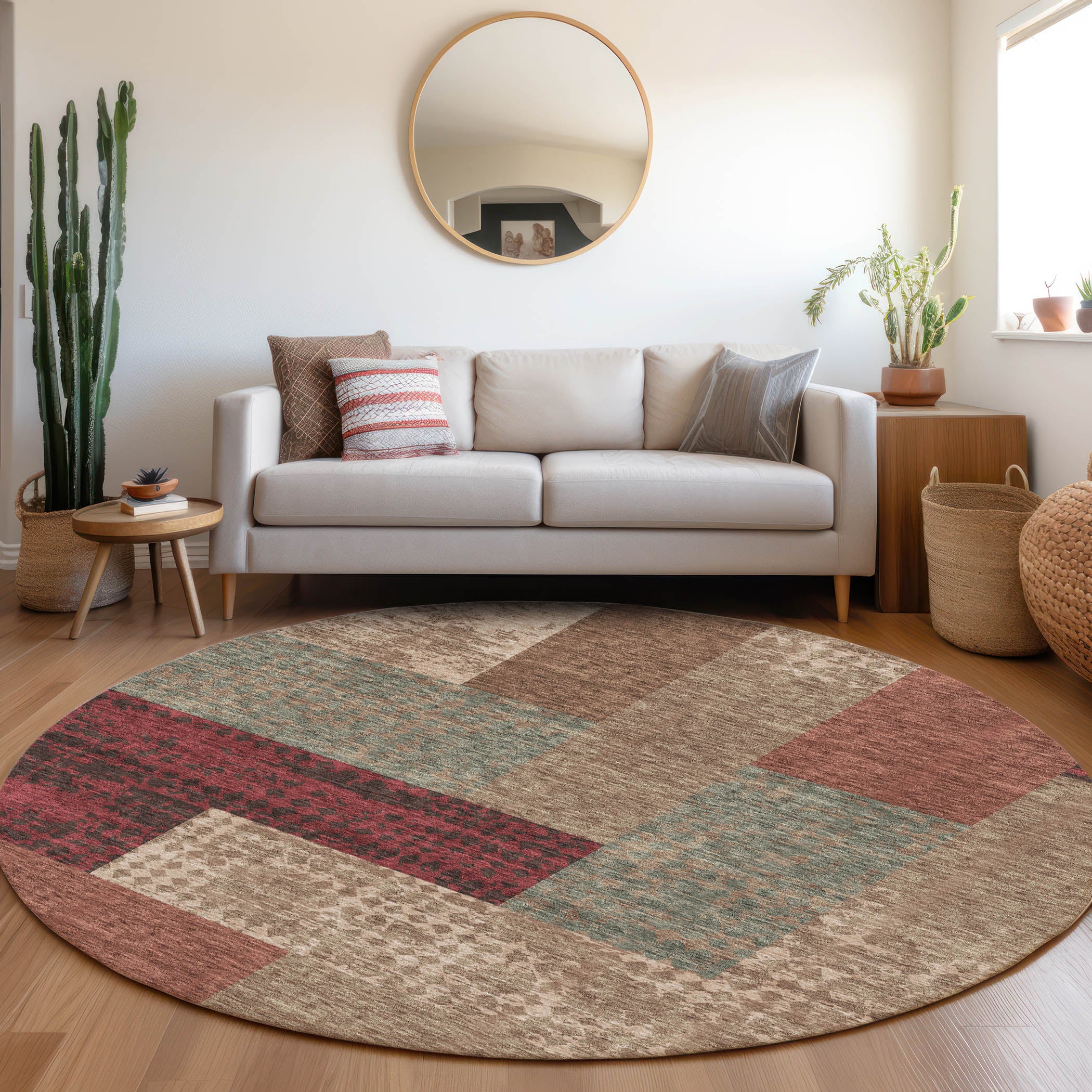 Nairobi Machine Washable Transitional Mocha Brown Rug 8' x 8' #shape_Round
