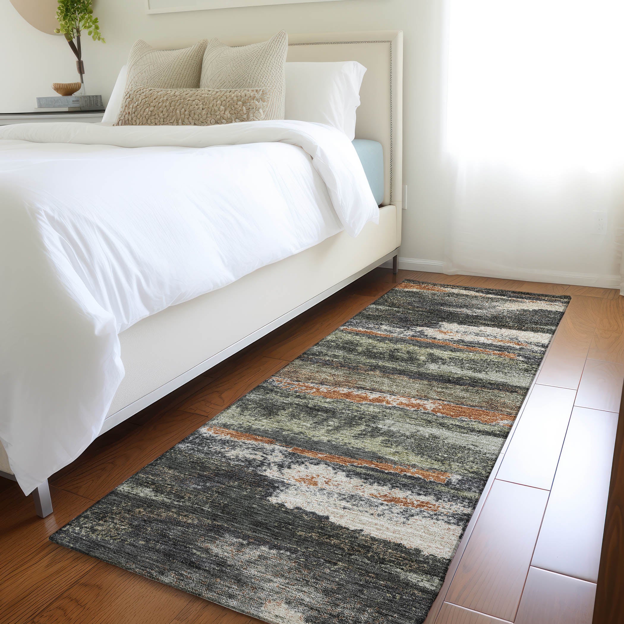 Baku Machine Washable Transitional Charcoal Gray Rug 2'3" x 7'6" #shape_Runner