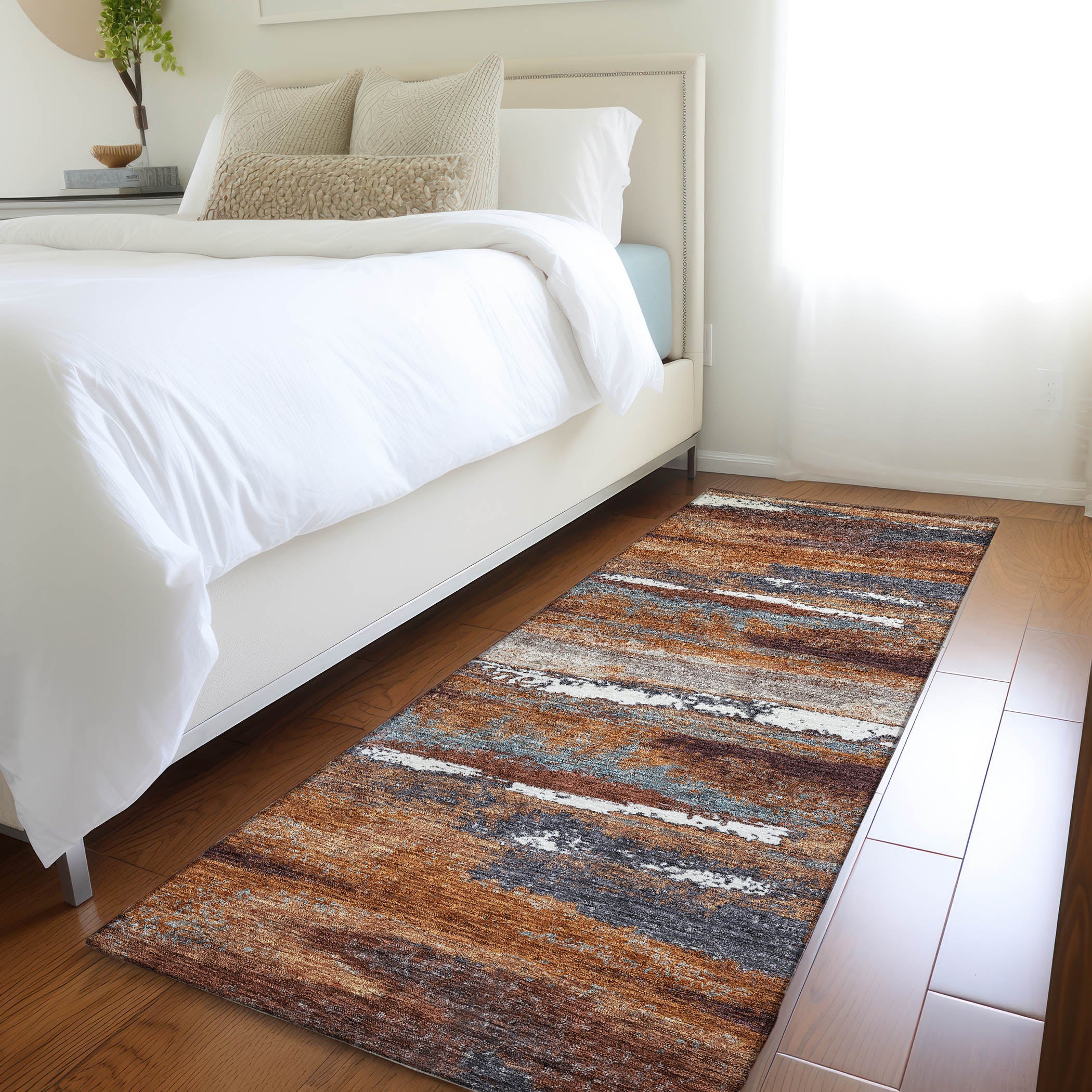 Baku Machine Washable Transitional Copper Orange Rug 2'3" x 7'6" #shape_Runner