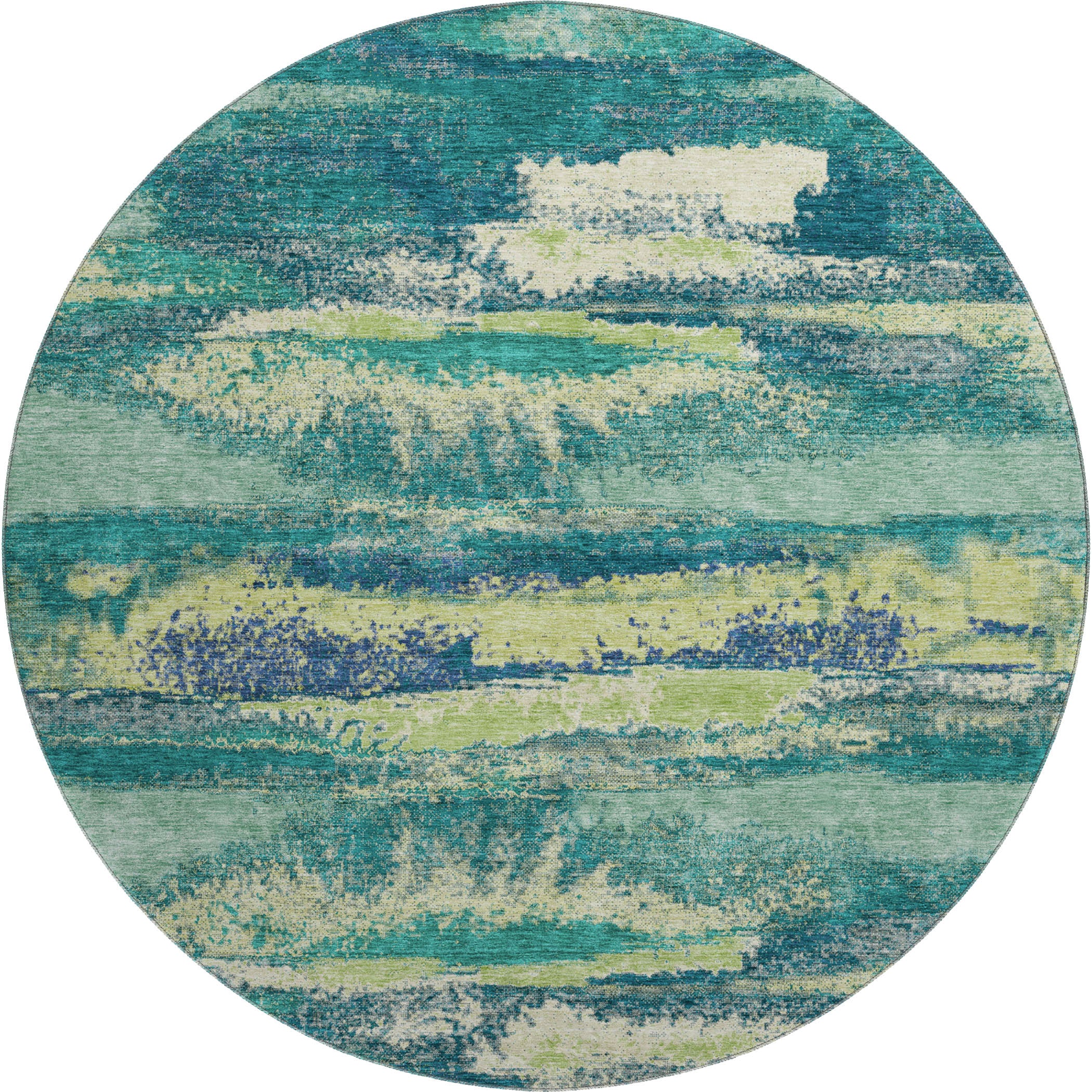 Baku Machine Washable Transitional Emerald Green Rug 8' x 8' #shape_Round