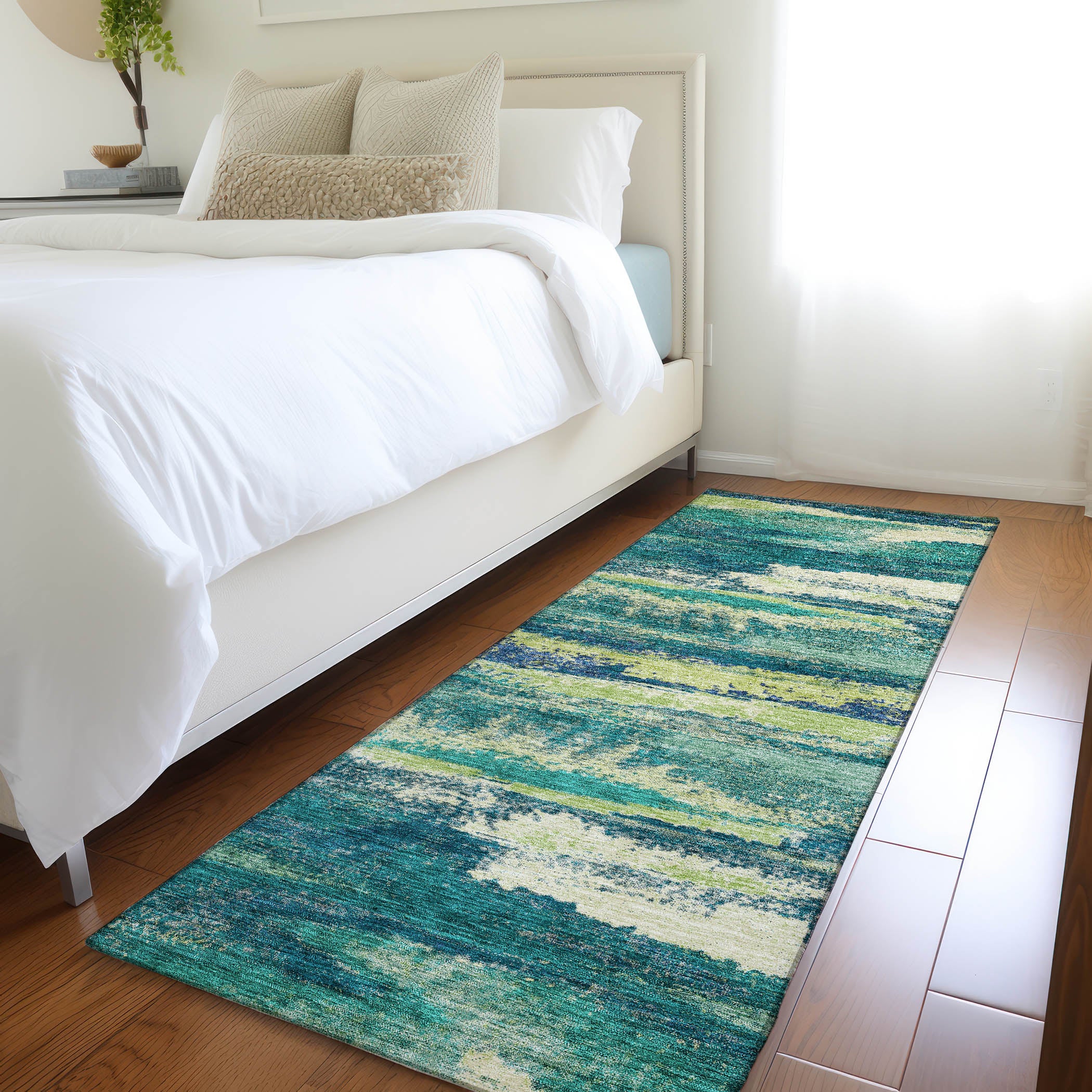 Baku Machine Washable Transitional Emerald Green Rug 2'3" x 7'6" #shape_Runner