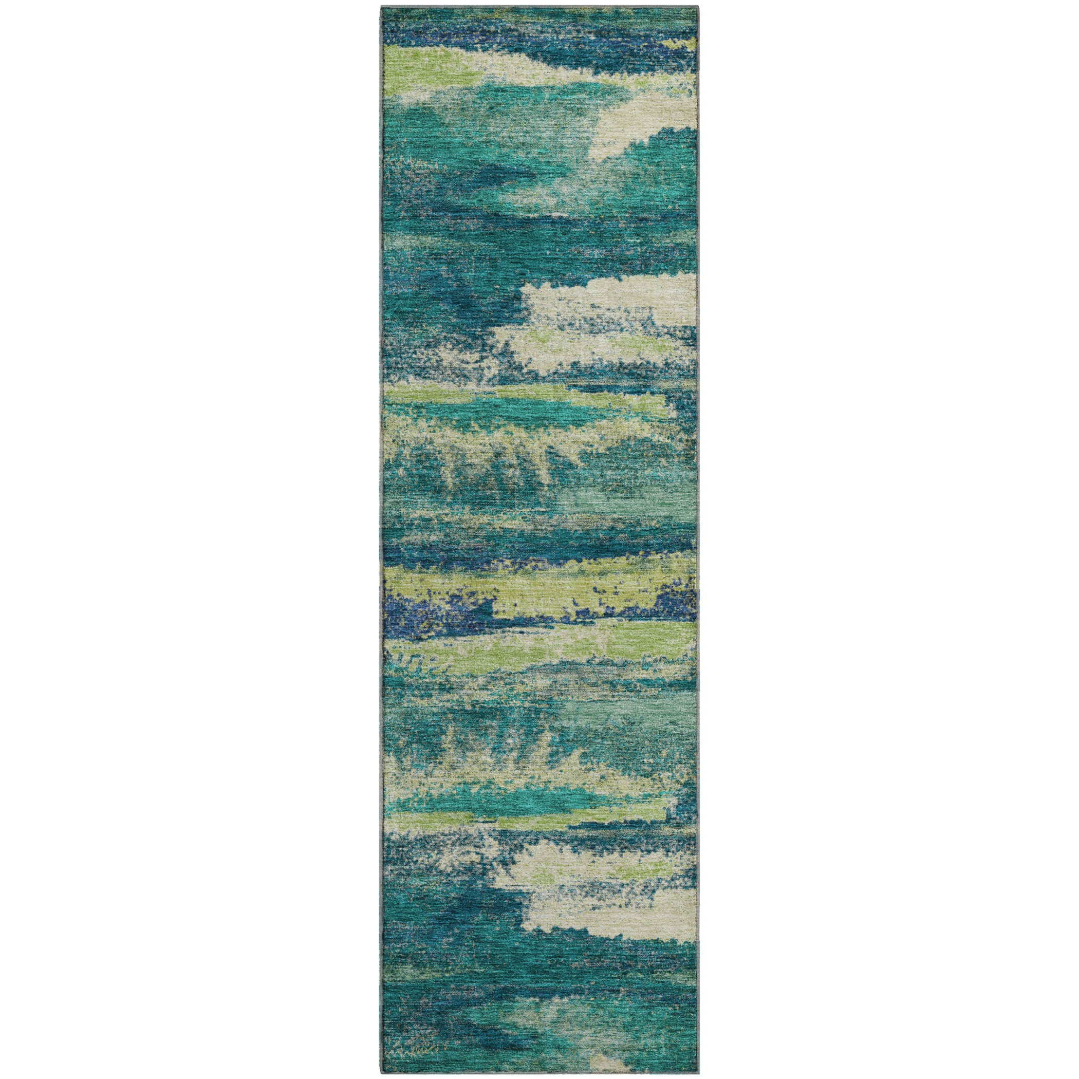 Baku Machine Washable Transitional Emerald Green Rug 2'3" x 7'6" #shape_Runner