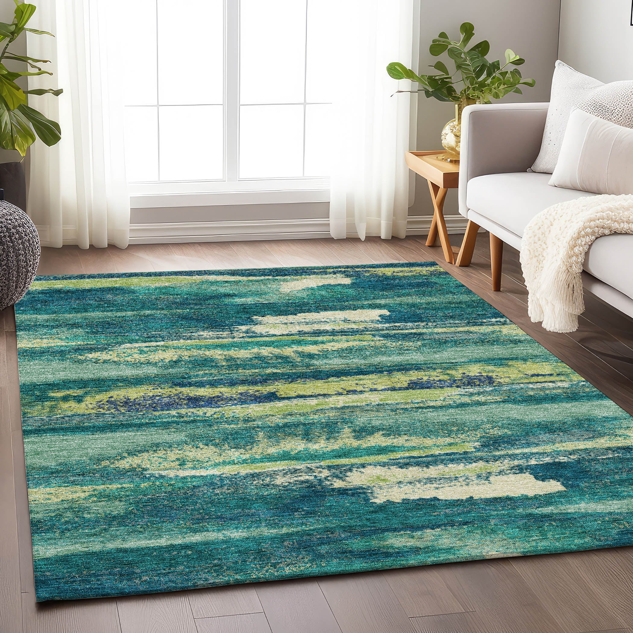 Baku Machine Washable Transitional Emerald Green Rug 2'6" x 3'10" #shape_Rectangle