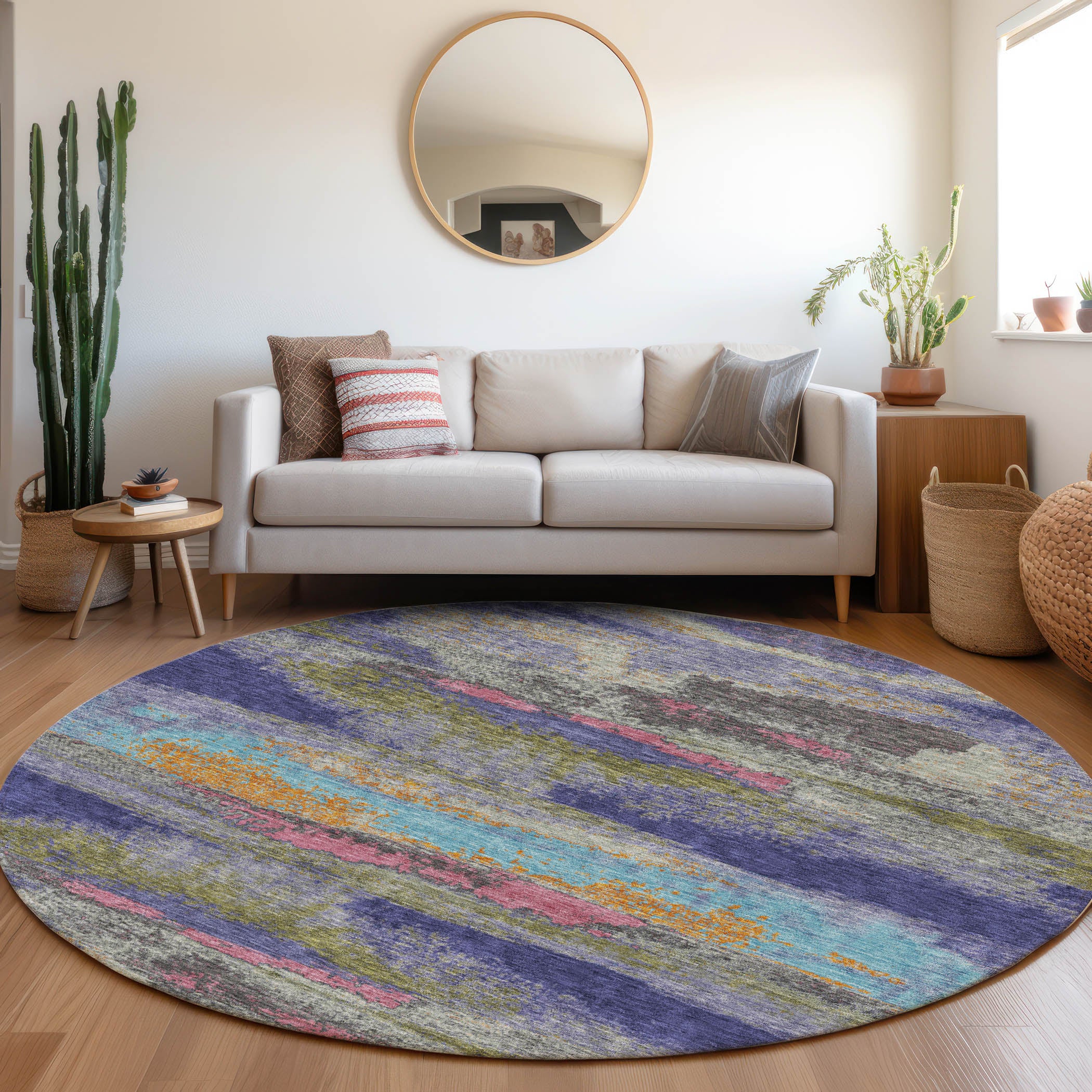 Baku Machine Washable Transitional Lavender Purple Rug 8' x 8' #shape_Round