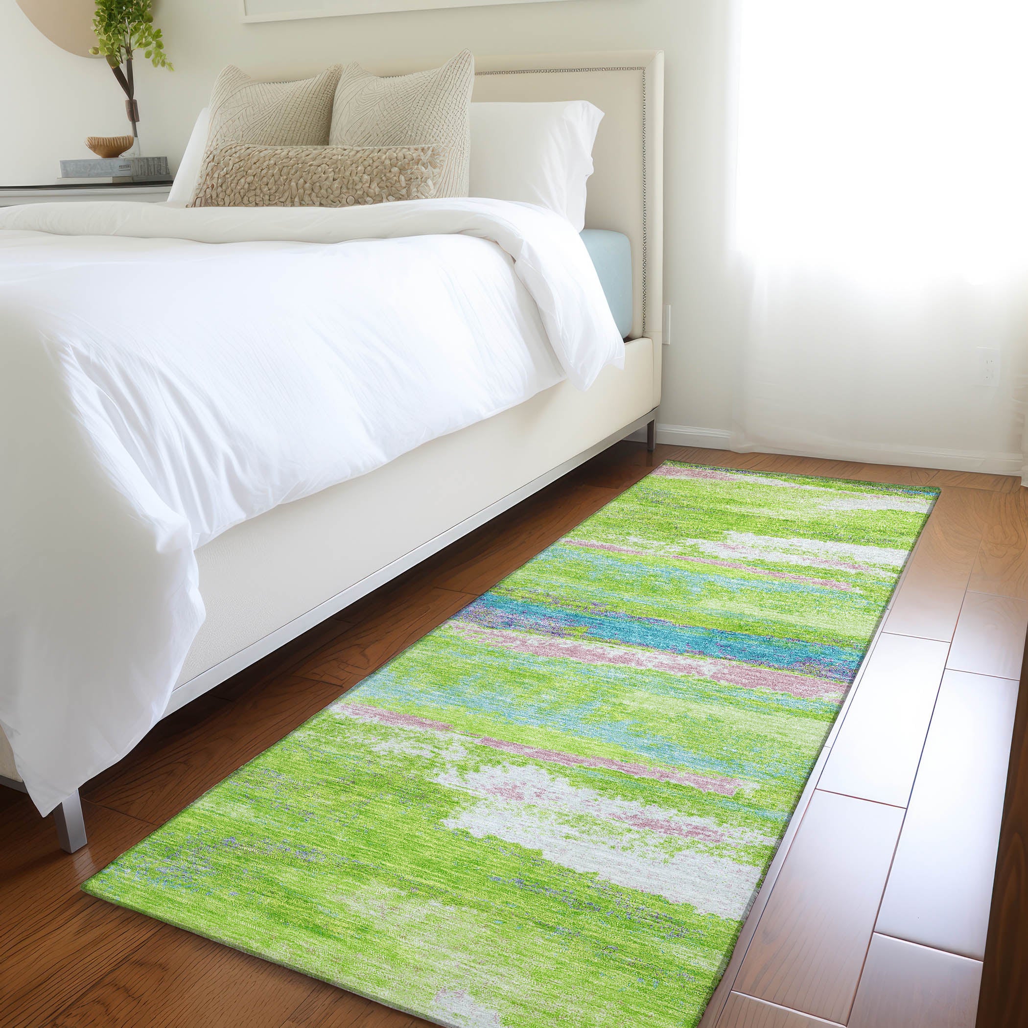Baku Machine Washable Transitional Lime Green Rug 2'3" x 7'6" #shape_Runner