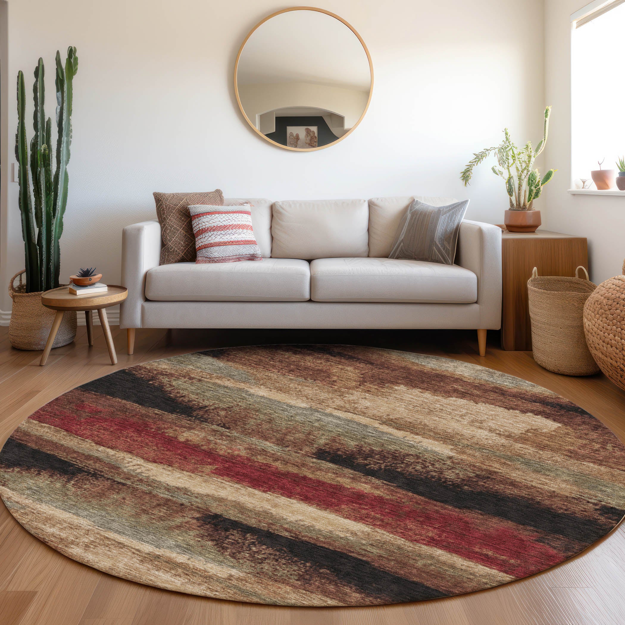 Baku Machine Washable Transitional Mocha Brown Rug 8' x 8' #shape_Round