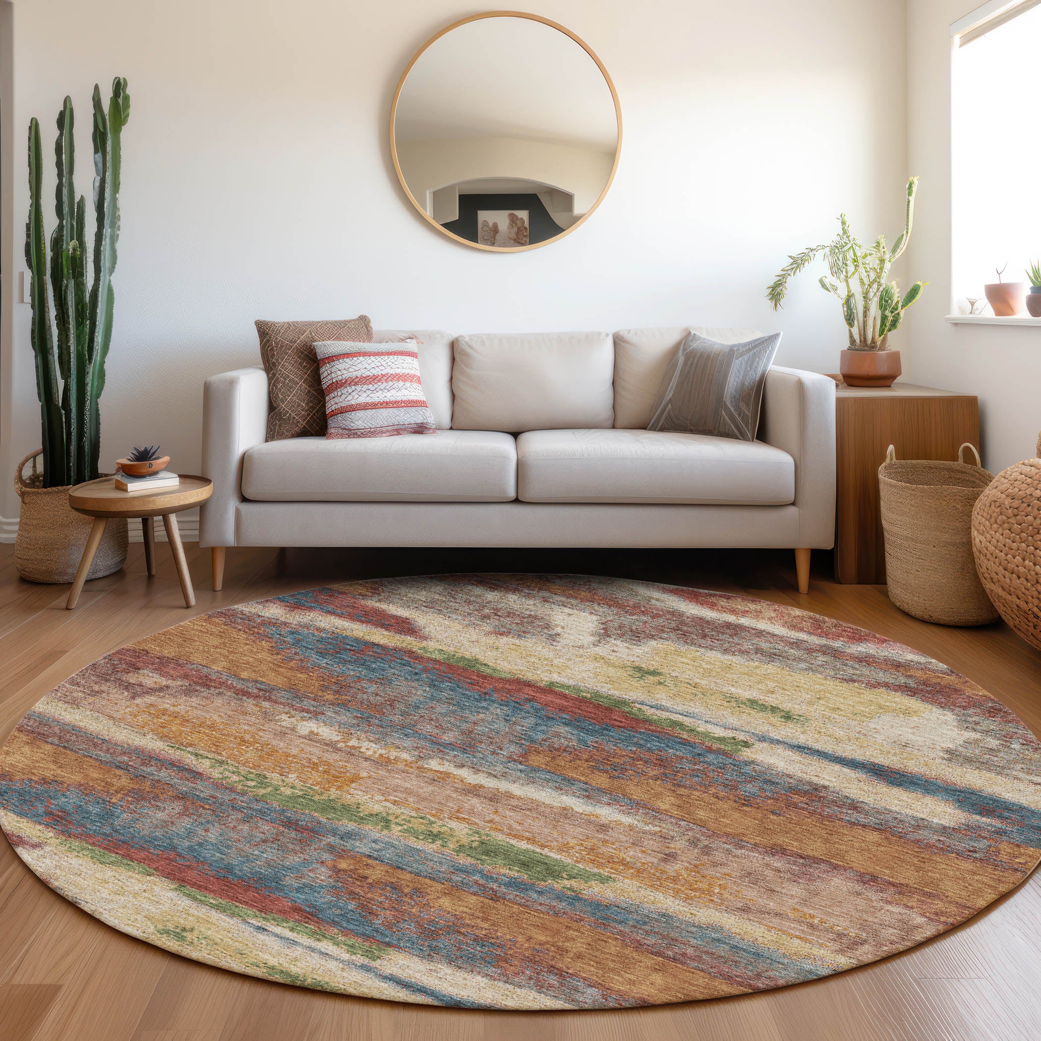 Baku Machine Washable Transitional Paprika Orange Rug 8' x 8' #shape_Round