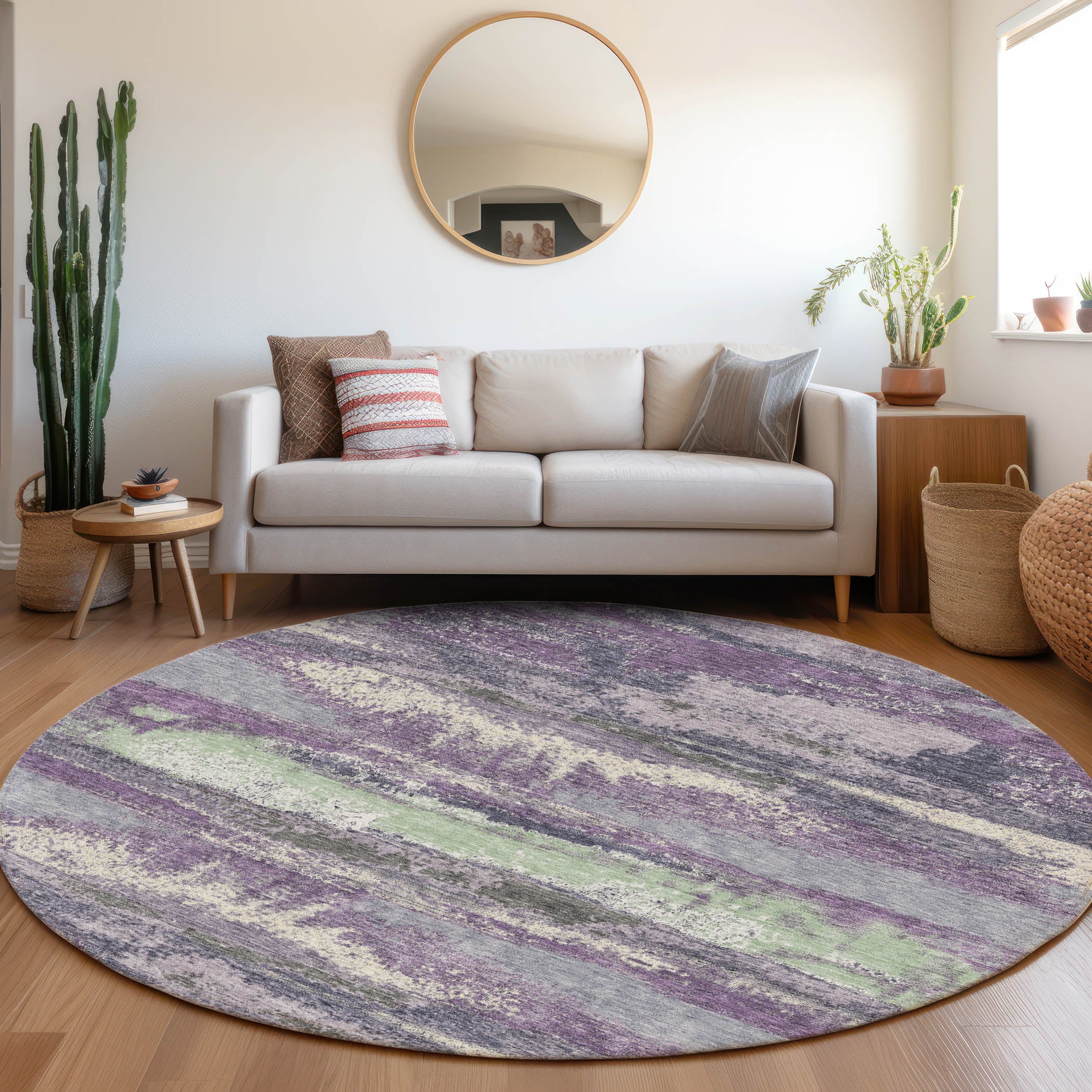 Baku Machine Washable Transitional Purple Rug 8' x 8' #shape_Round