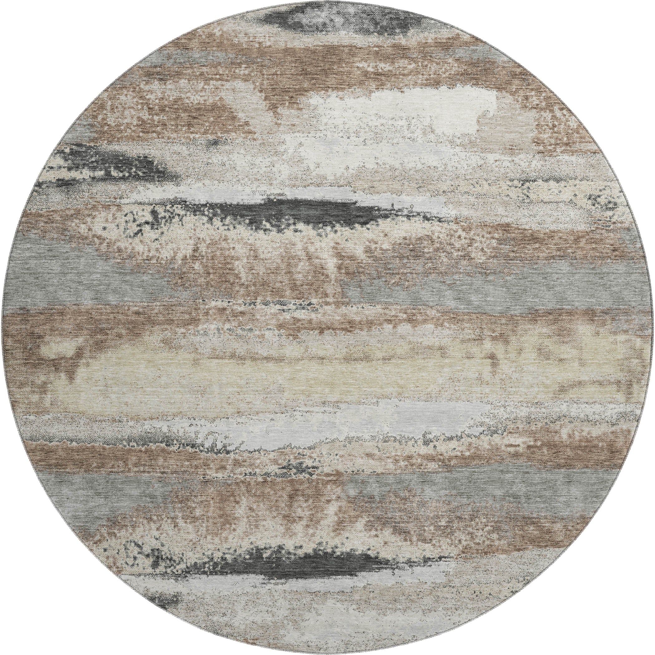Baku Machine Washable Transitional Taupe Brown Rug 8' x 8' #shape_Round