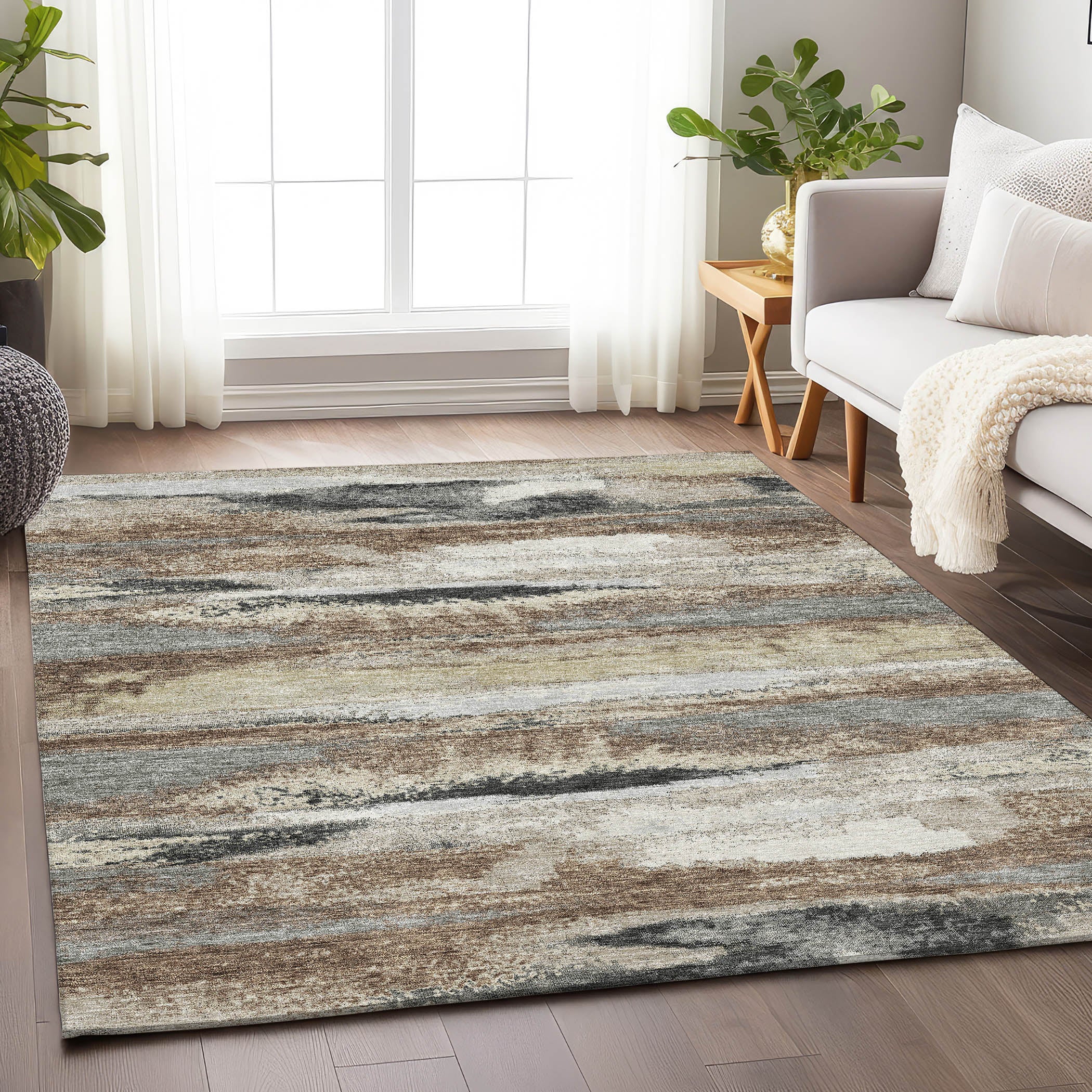 Baku Machine Washable Transitional Taupe Brown Rug 2'6" x 3'10" #shape_Rectangle