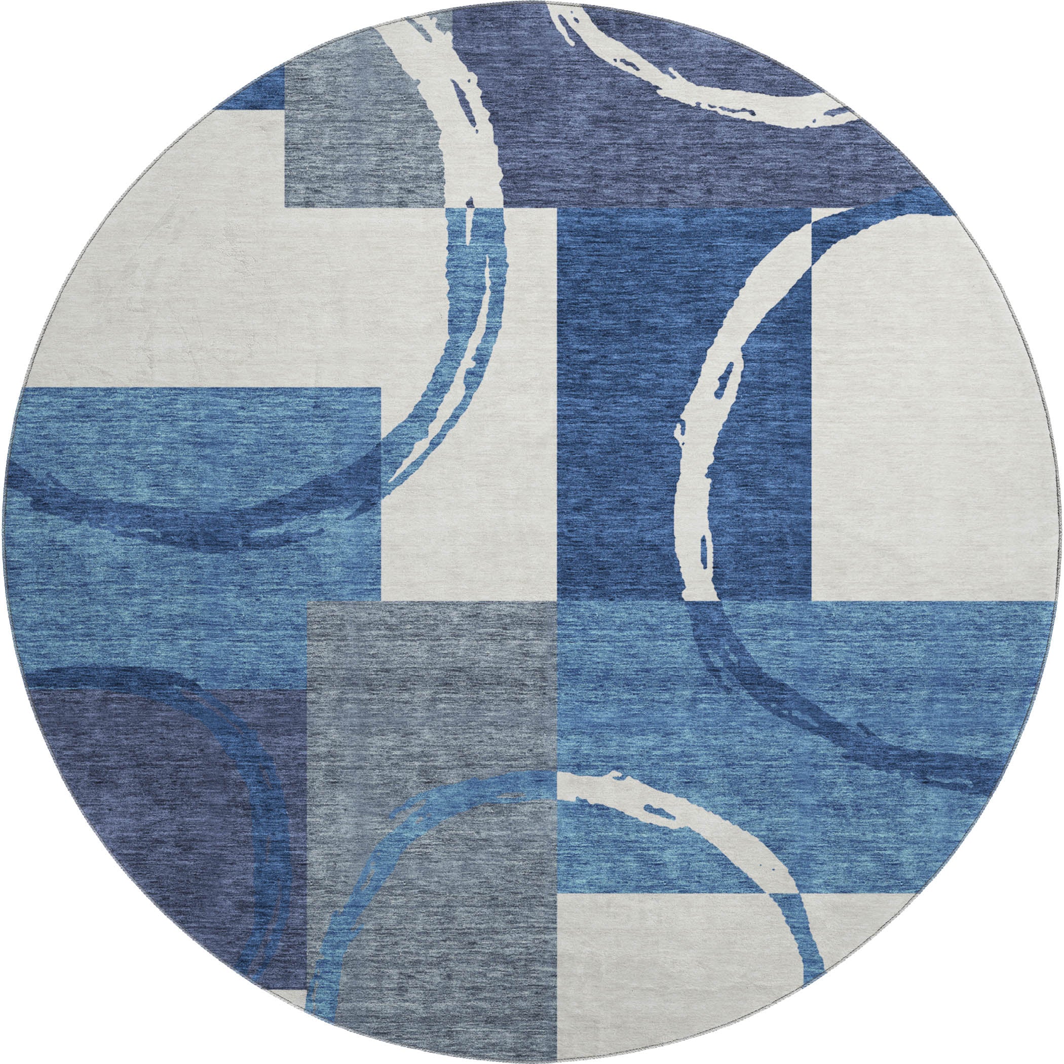 Istanbul Machine Washable Transitional Blue Rug 8' x 8' #shape_Round