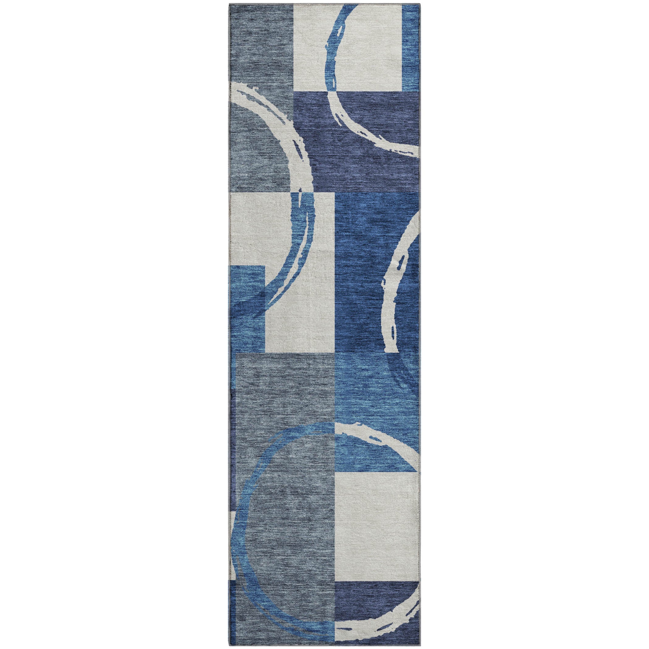 Istanbul Machine Washable Transitional Blue Rug 2'3" x 7'6" #shape_Runner