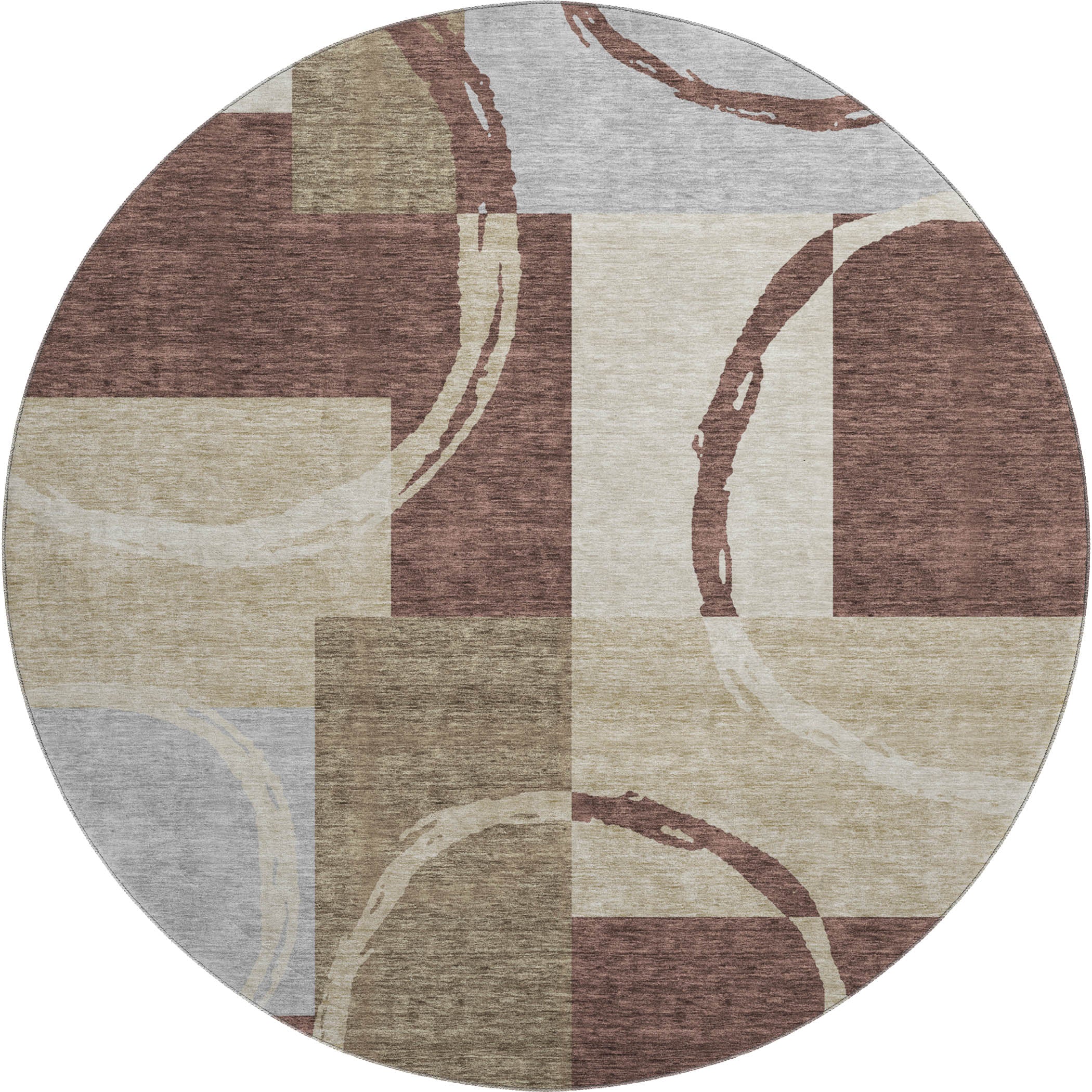 Istanbul Machine Washable Transitional Brown Rug 8' x 8' #shape_Round