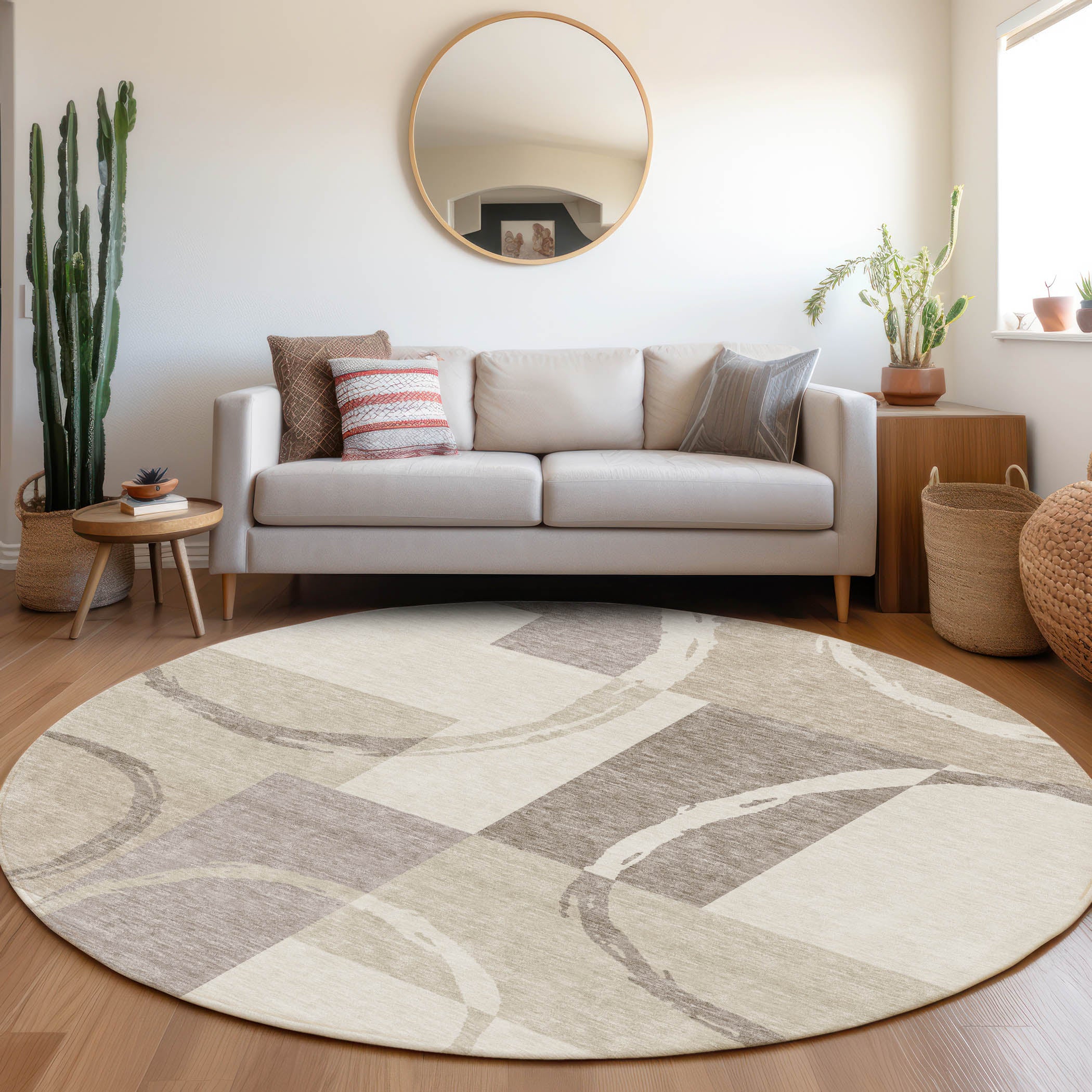 Istanbul Machine Washable Transitional Ivory Rug 8' x 8' #shape_Round