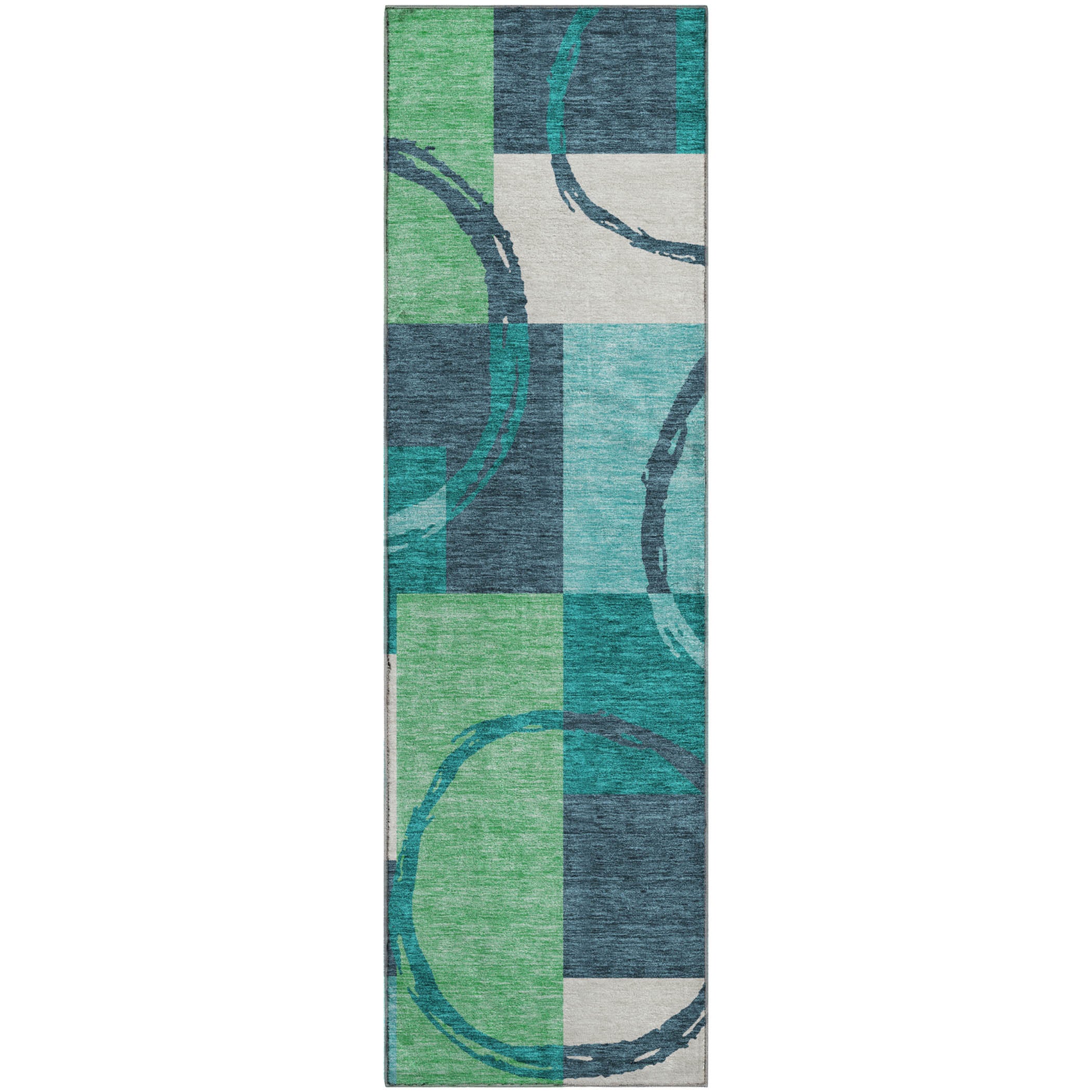 Istanbul Machine Washable Transitional Teal Rug 2'3" x 7'6" #shape_Runner