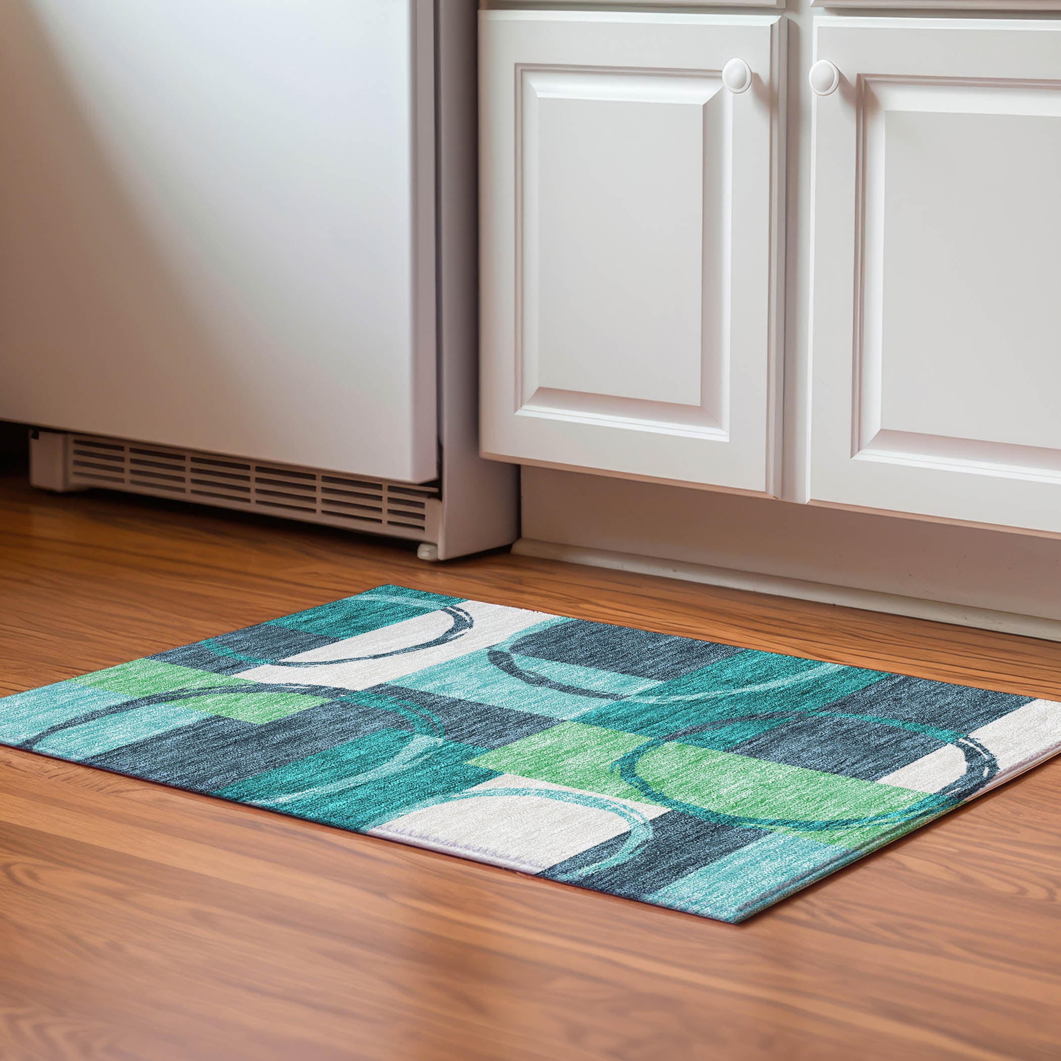 Istanbul Machine Washable Transitional Teal Rug 1'8" x 2'6" #shape_Rectangle